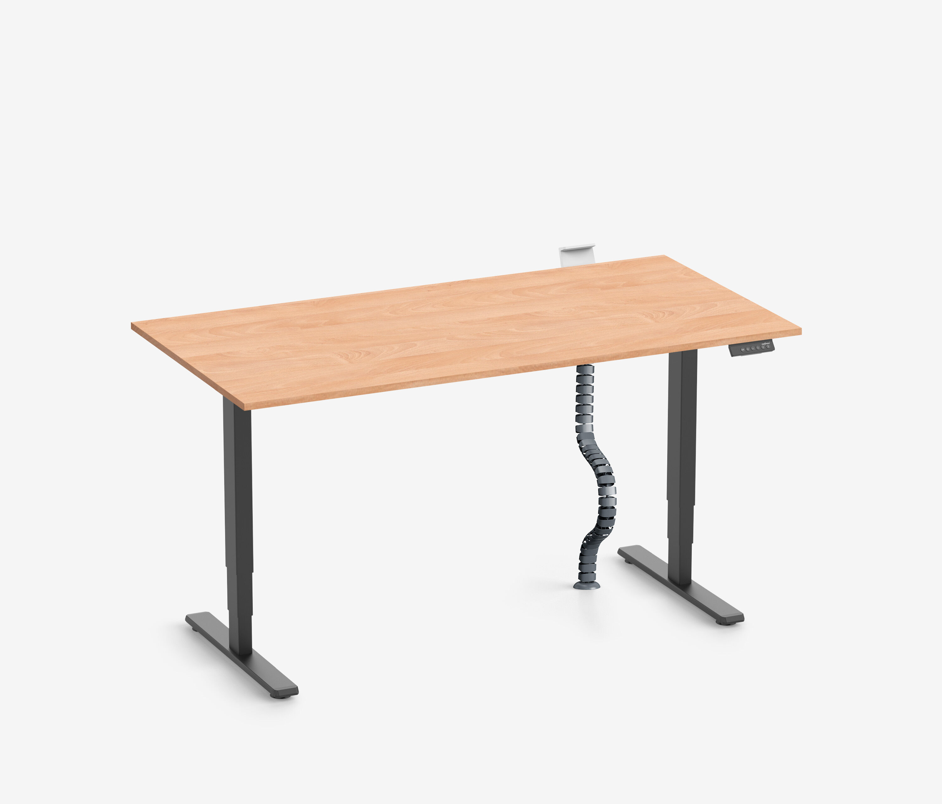 FOKUS Schreibtisch + Steckleistenhalter + Kabelschlange Schwarz Buche 120x70