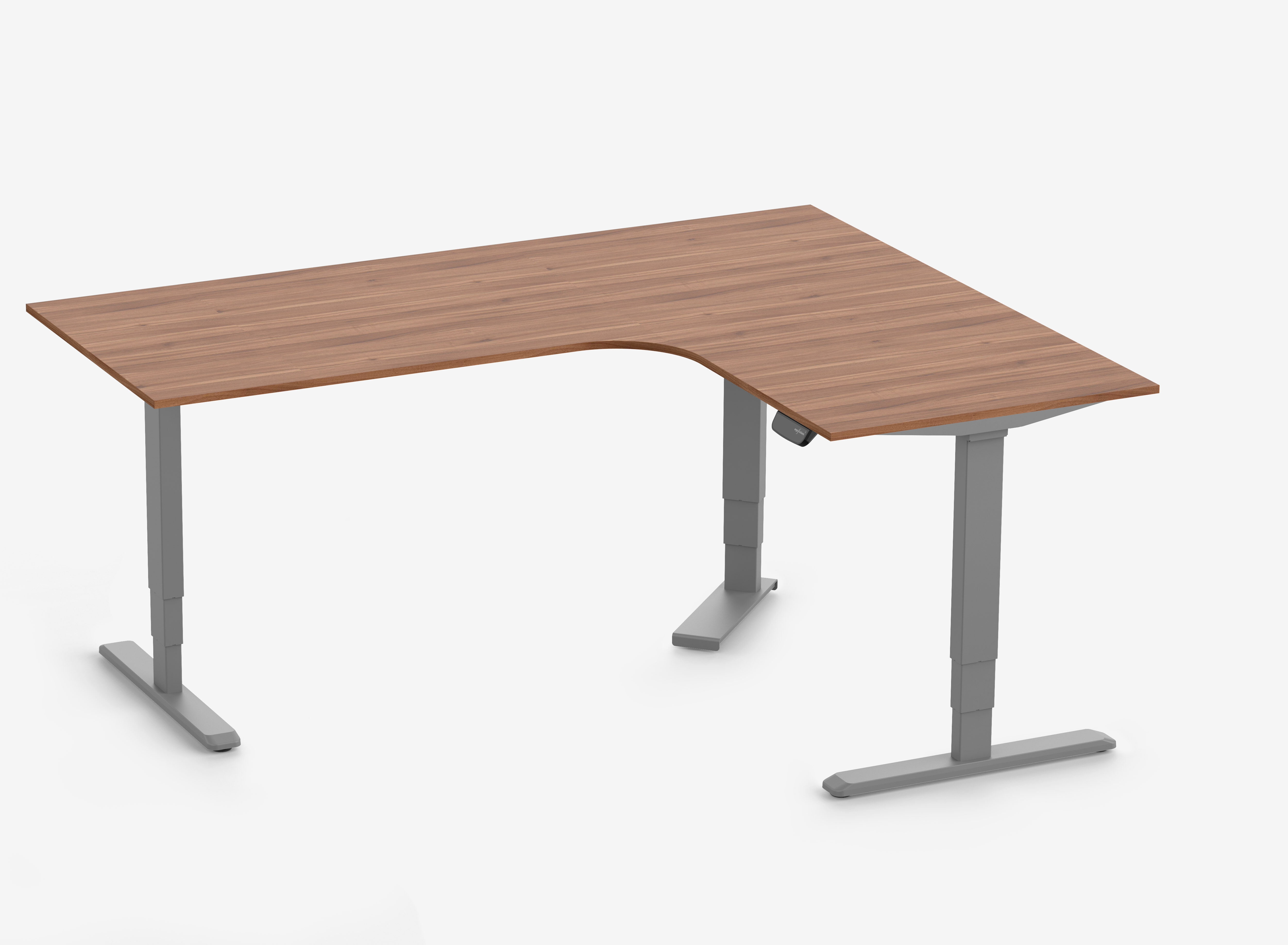 PRIMUS Eckschreibtisch, Gestell Grau, Tischplatte 2000/800 x 1600/800 x 25 mm Nussbaum