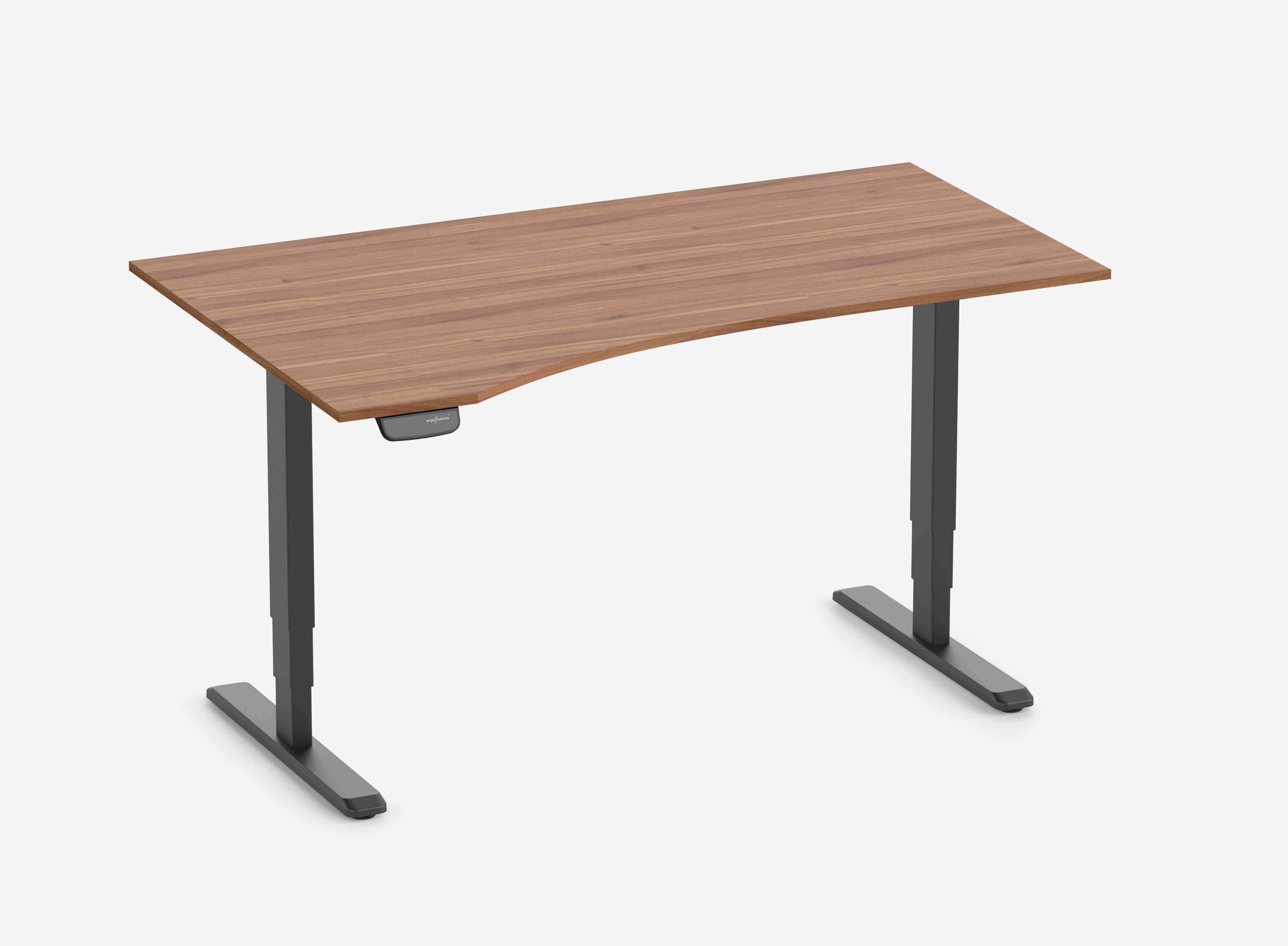 PRIMUS Freiformschreibtisch, Gestell Schwarz, Tischplatte 1600 x 800/1000 x 25 mm Nussbaum, Ausführung Links