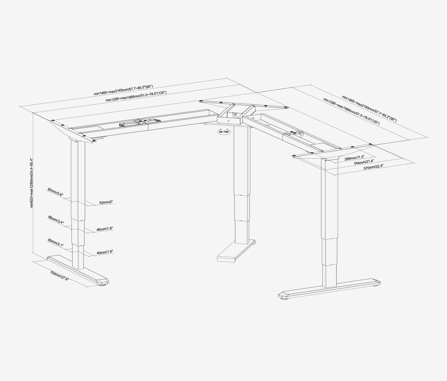 PRIMUS Winkelschreibtisch, Gestell Schwarz, Tischplatte  1600 x 800 x 25 mm Lichtgrau