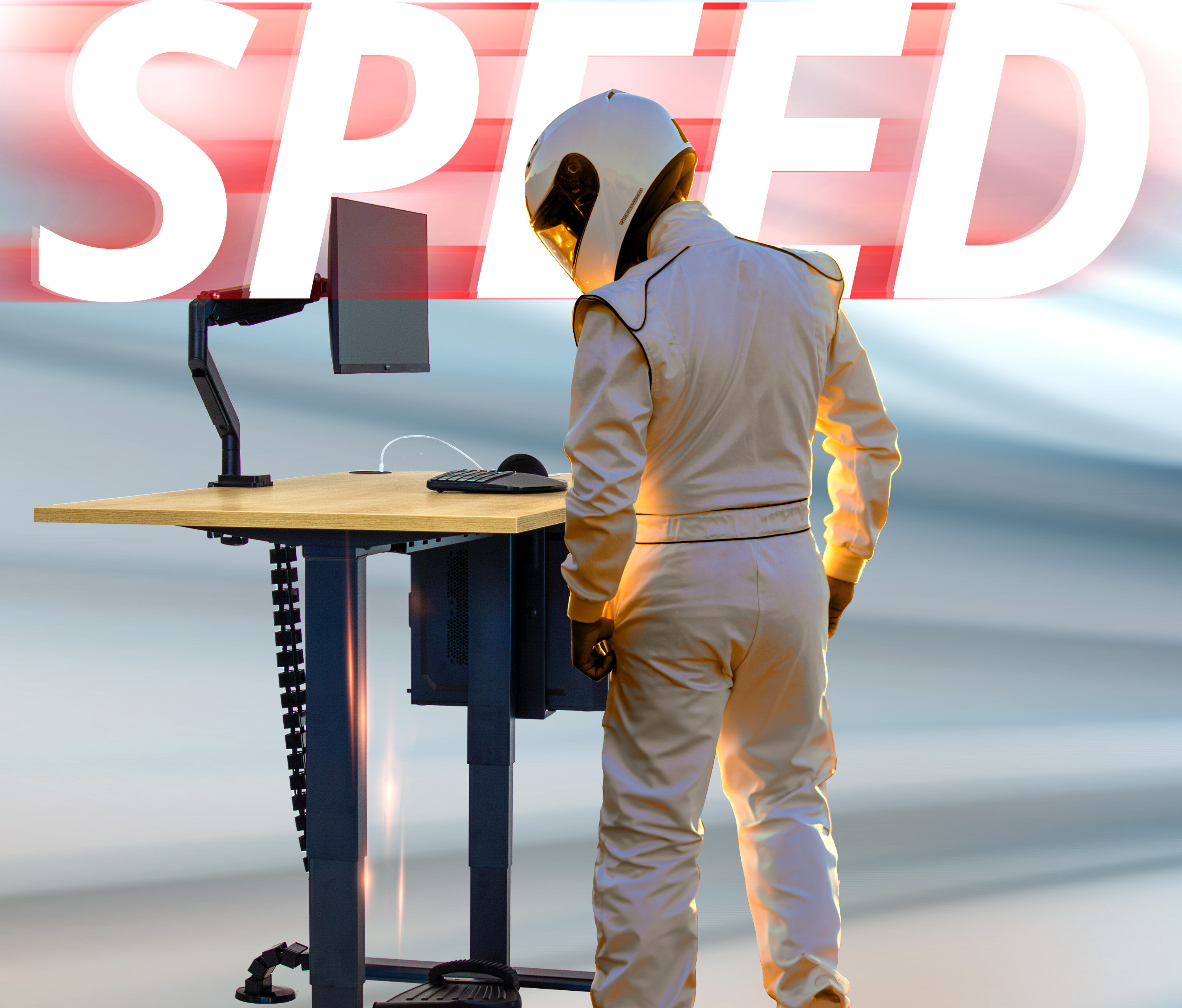 PRIMUS Speed Rechteckschreibtisch, Gestell Schwarz, Tischplatte 1200 x 700 x 19 mm Lichtgrau