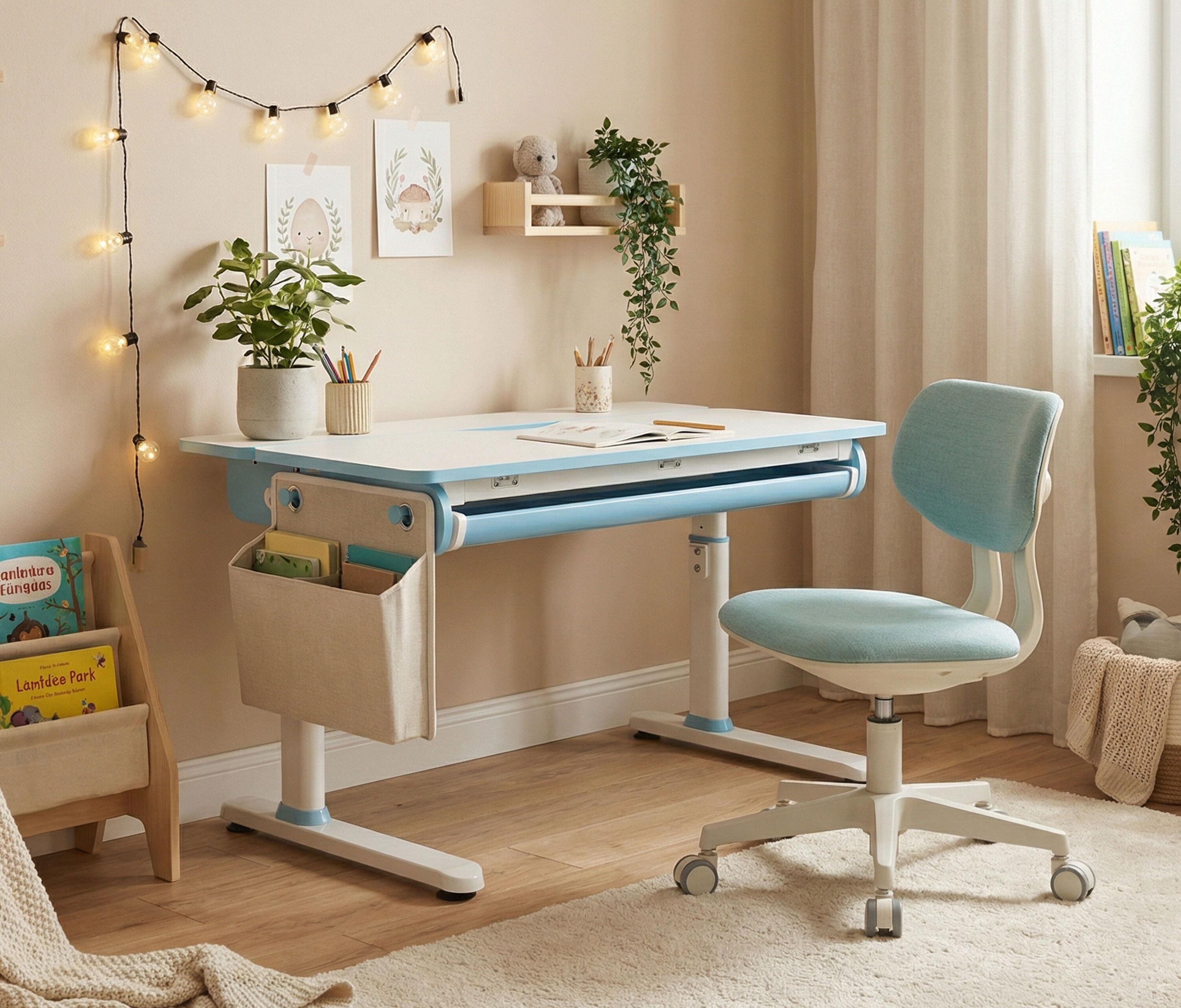 Handmatig kinderbureau + kinderbureaustoel blauw