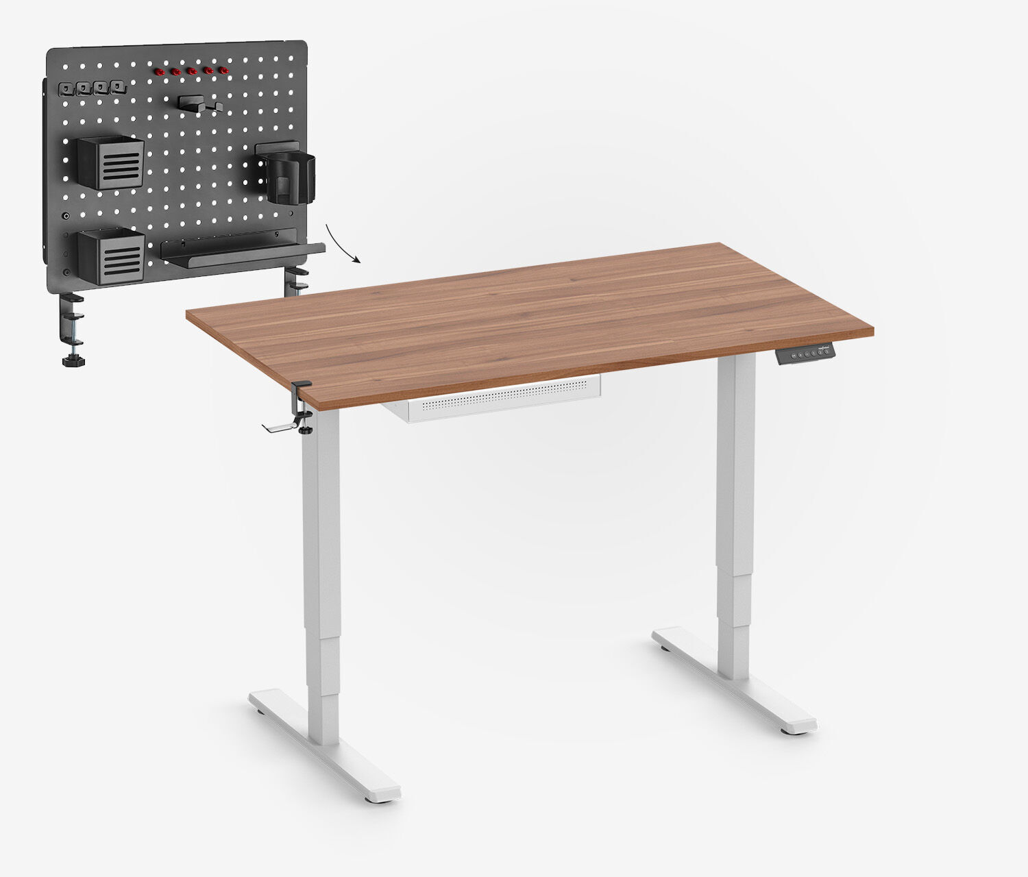 FOKUS Starterspakket Wit, Slim Laden Walnoot 120x70 Organizer Bord Zwart Hoofdtelefoonhouder