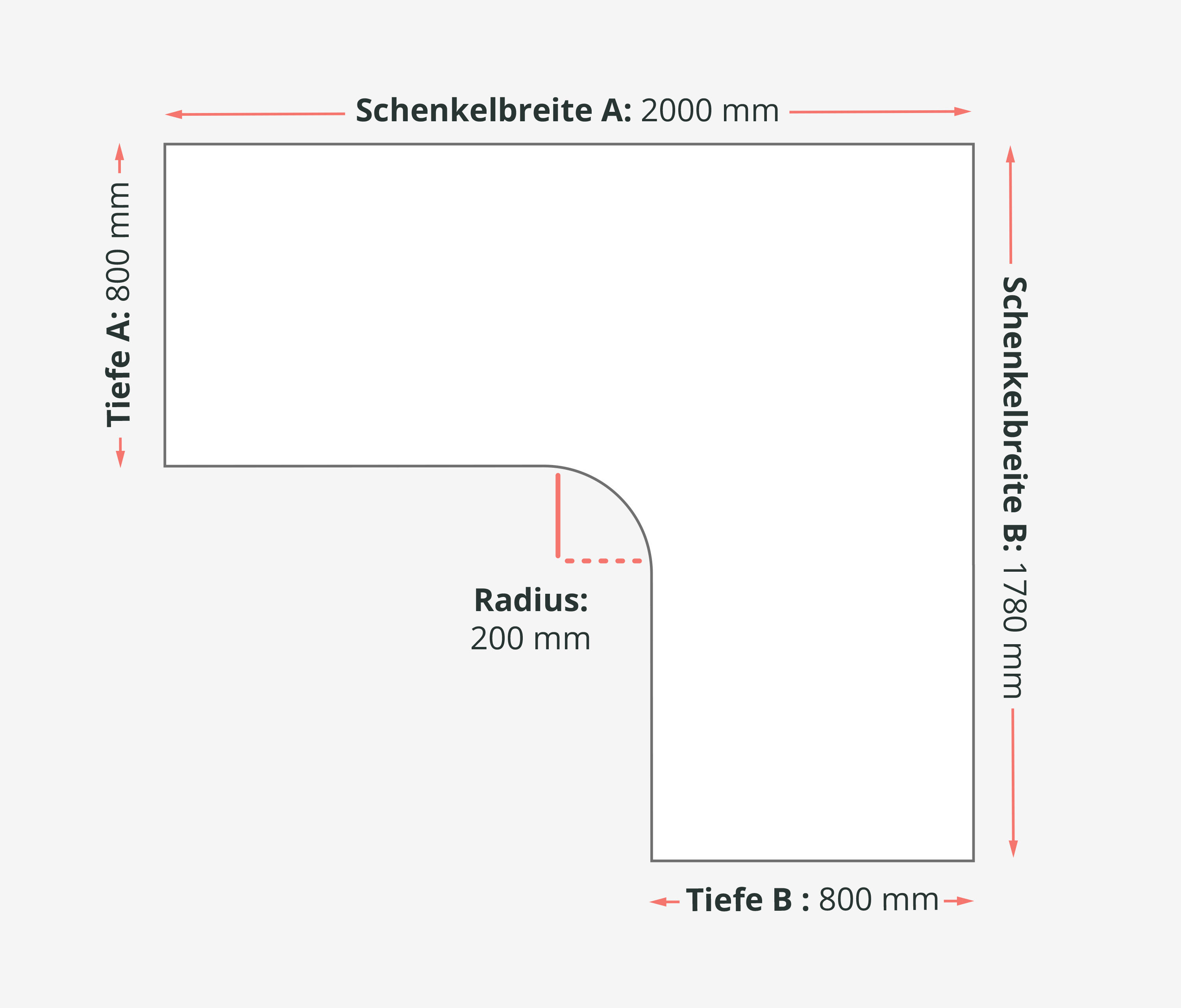 PRIMUS Eckschreibtisch, Gestell Weiß, Tischplatte 2000/800 x 1780/800 x 25 mm Lichtgrau