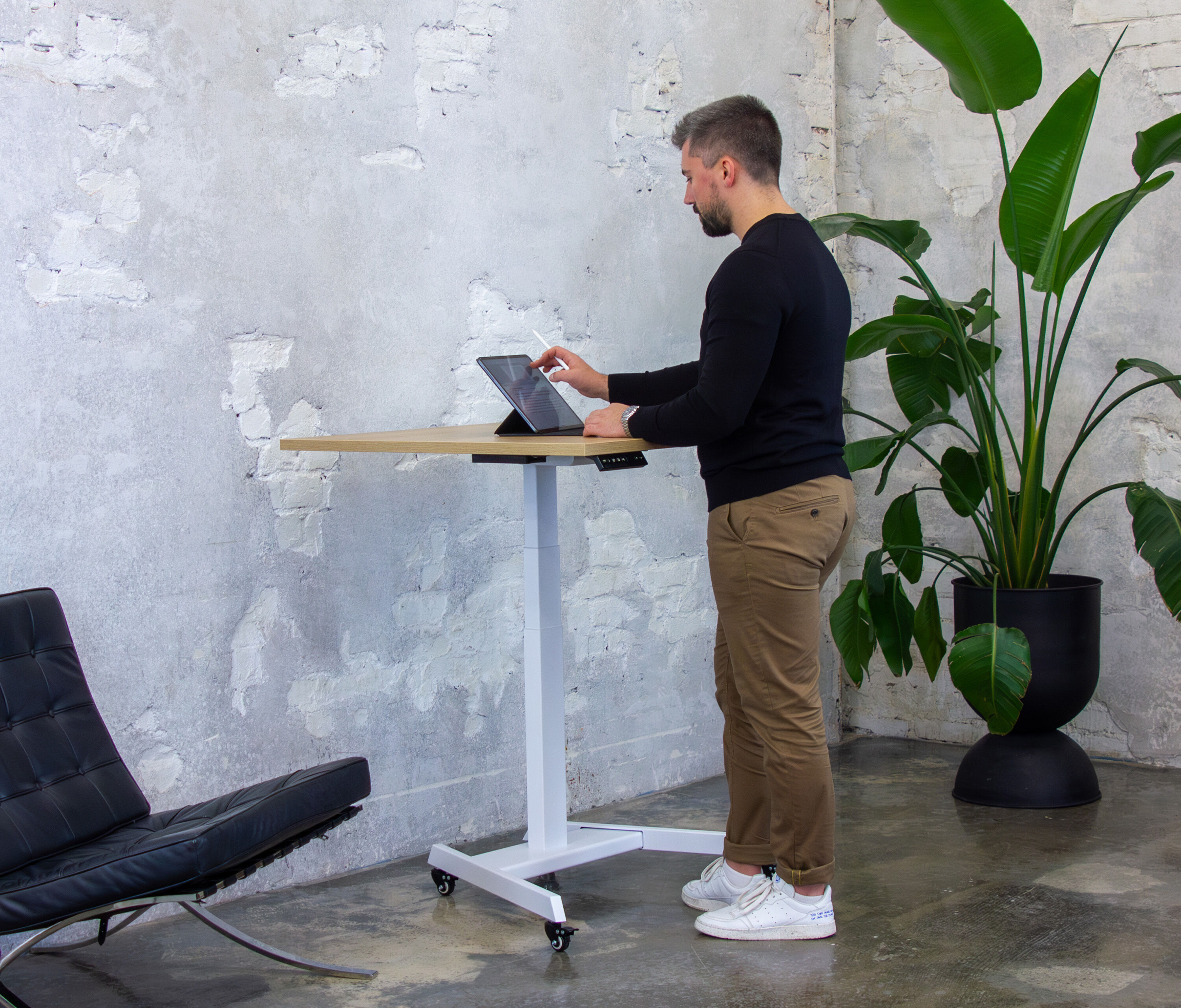 FOKUS Single Schreibtisch Weiß Eiche 60x60