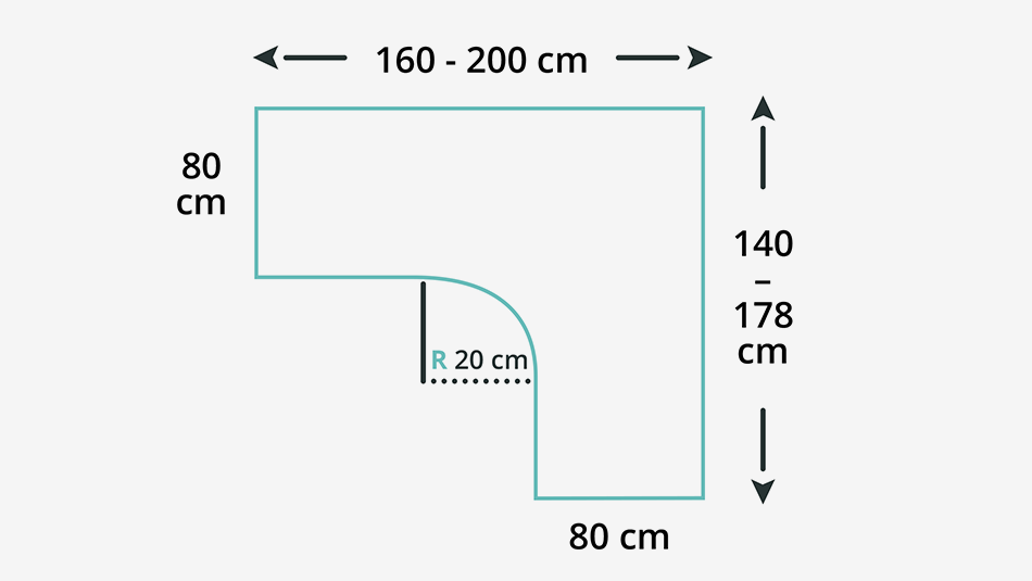 Ecktischplatte Melamin Dekor Lichtgrau, 1600/800 x 1600/800 x 25 mm