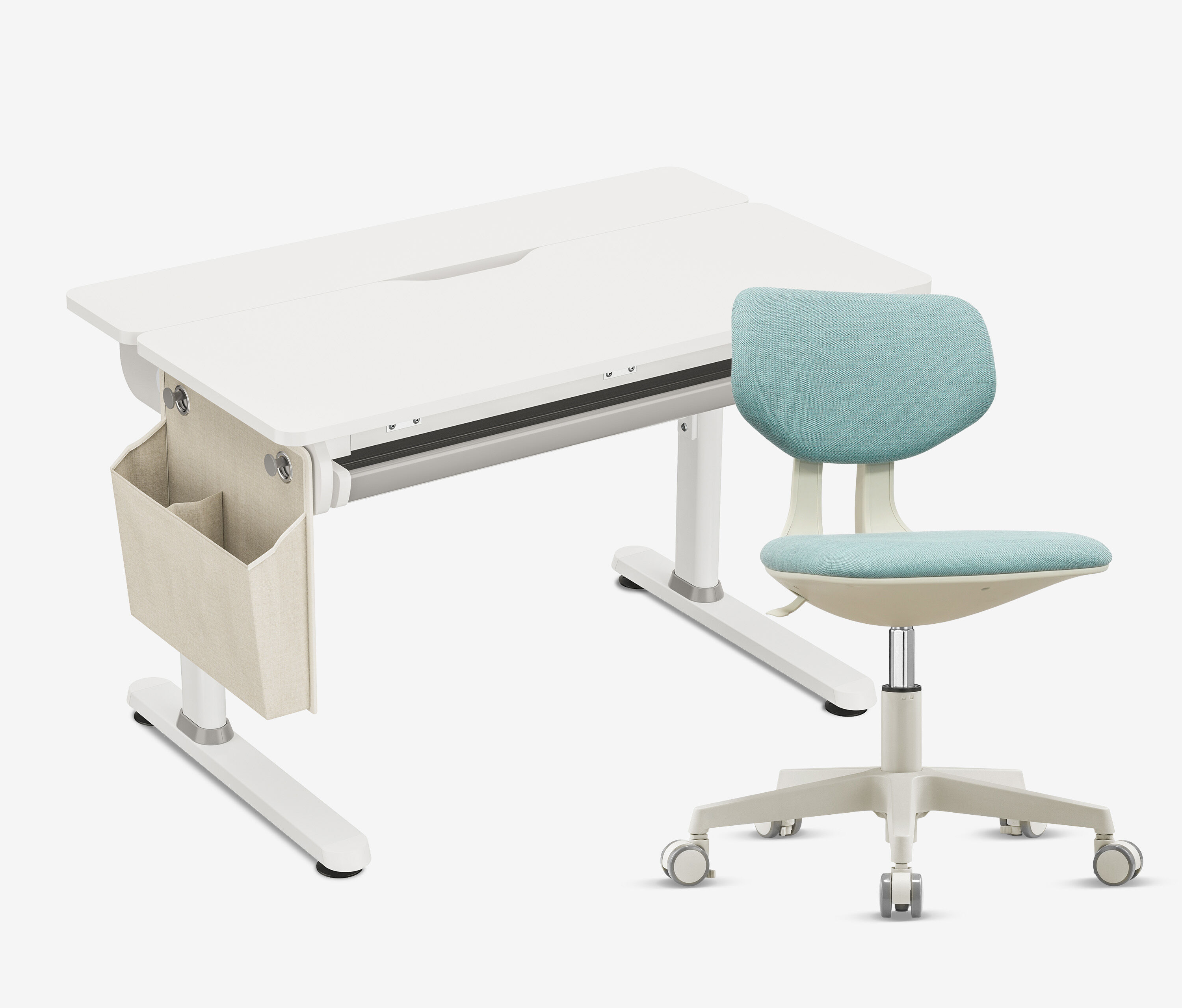 Manuell höhenverstellbarer Kinderschreibtisch + Kinderschreibtischstuhl Set Weiß Blau