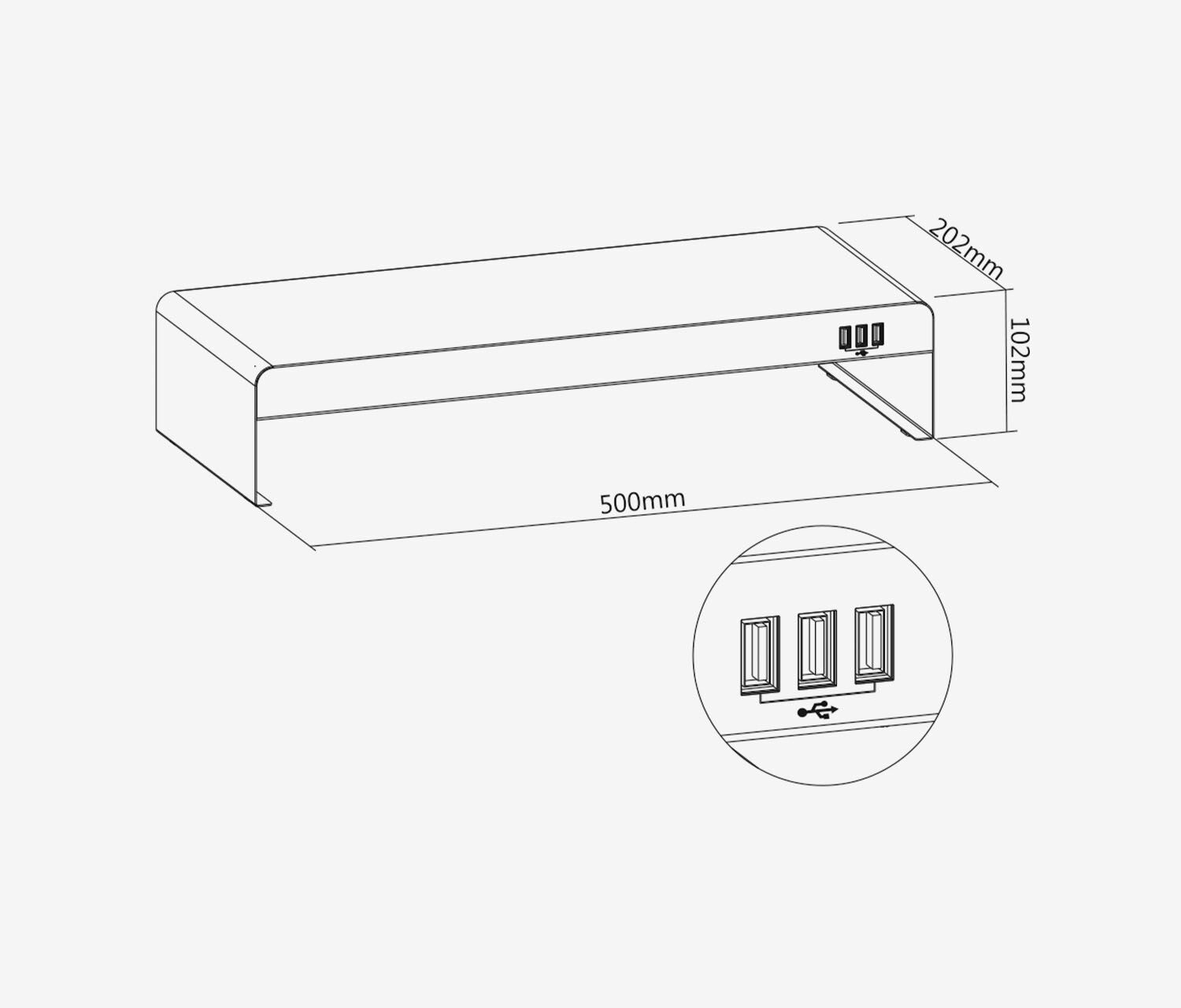 Stahl Monitorerhöhung mit 3-fach USB Hub