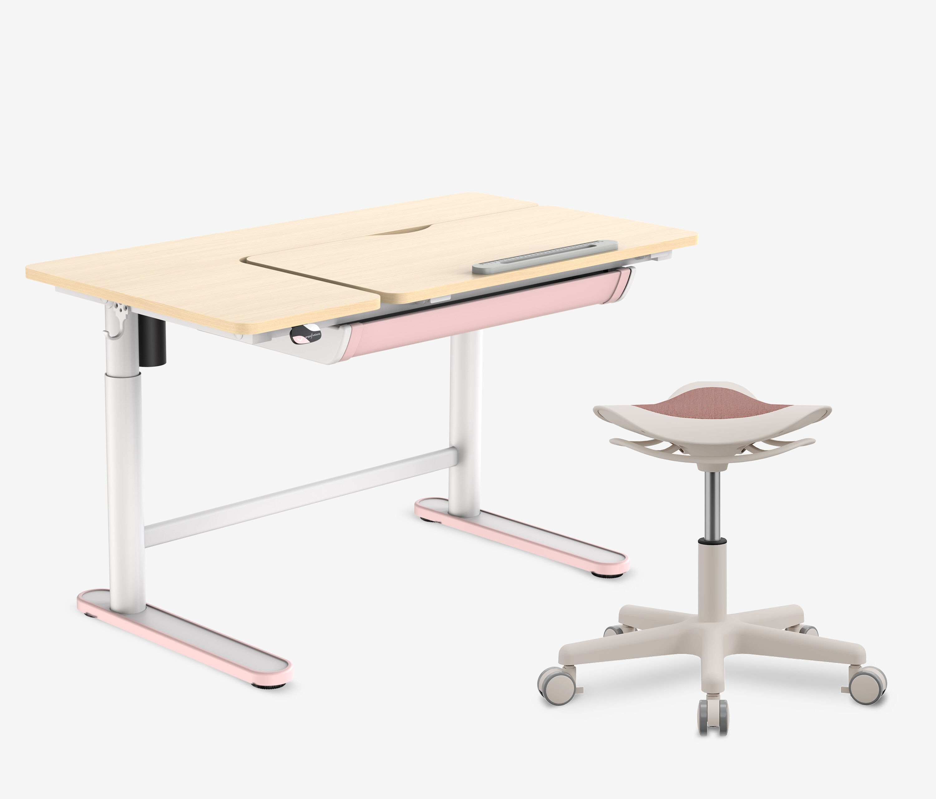 Elektrisch in hoogte verstelbaar kinderbureau + kinderkrukje Roze Roze