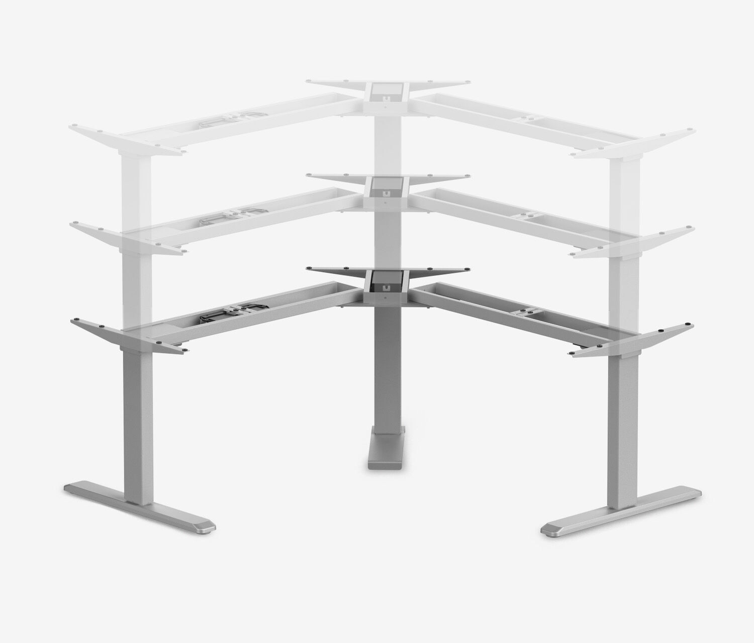 PRIMUS Eckschreibtisch, Gestell Grau, Tischplatte 2000/800 x 1780/800 x 25 mm Lichtgrau