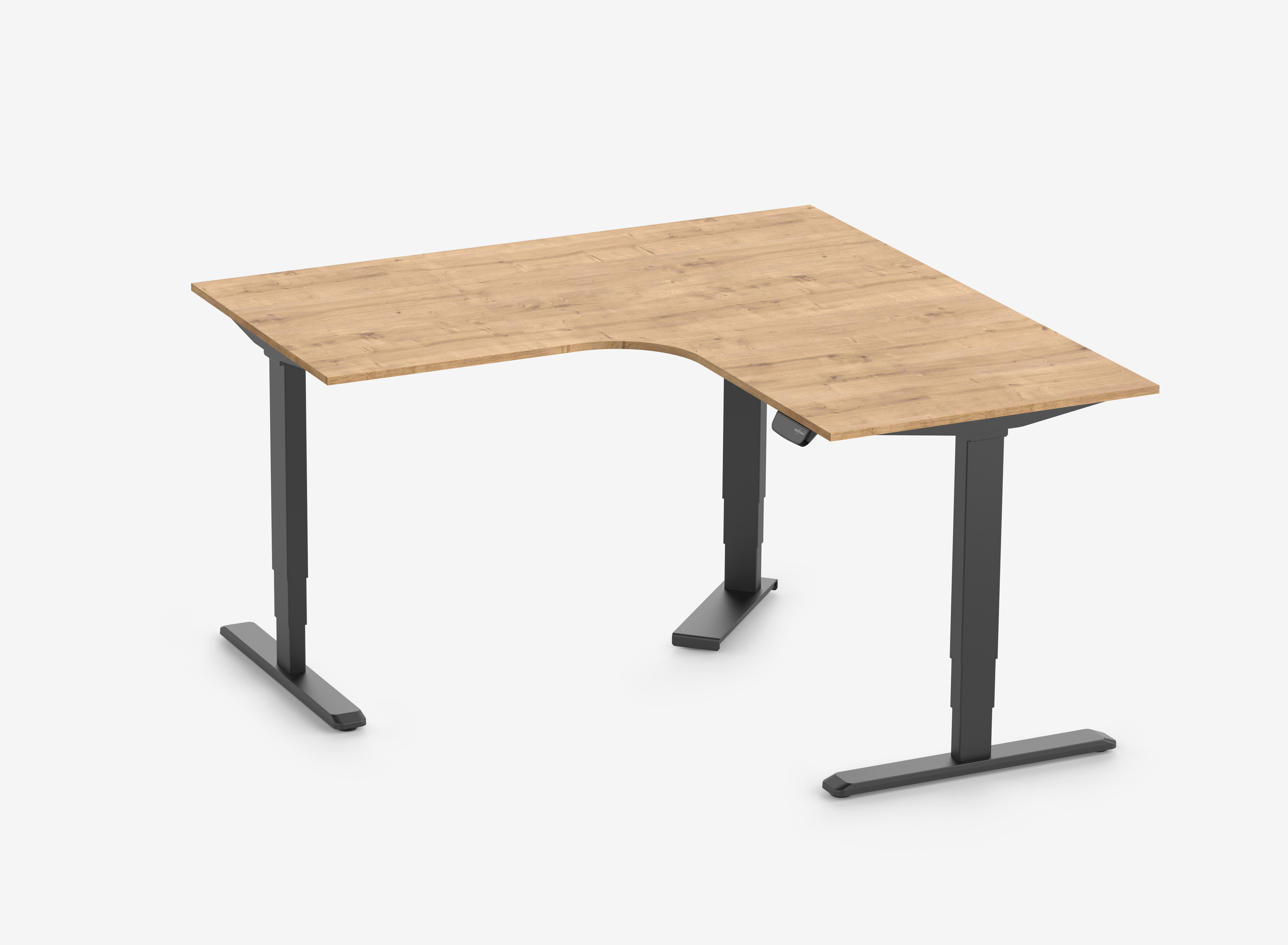 PRIMUS Eckschreibtisch, Gestell Schwarz, Tischplatte 1600/800 x 1600/800 x 25 mm Eiche