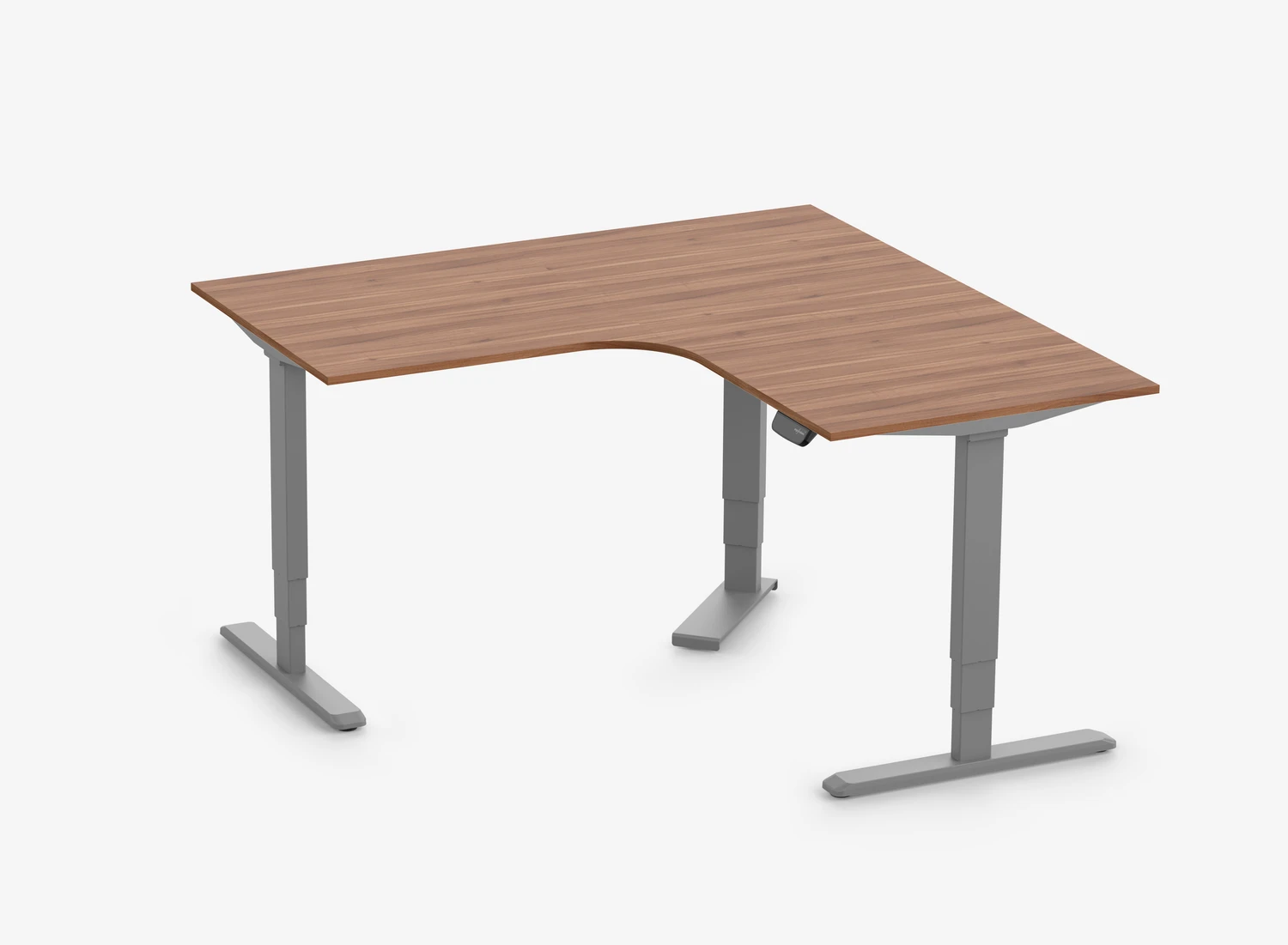 PRIMUS Eckschreibtisch, Gestell Grau, Tischplatte 1600/800 x 1600/800 x 25 mm Nussbaum