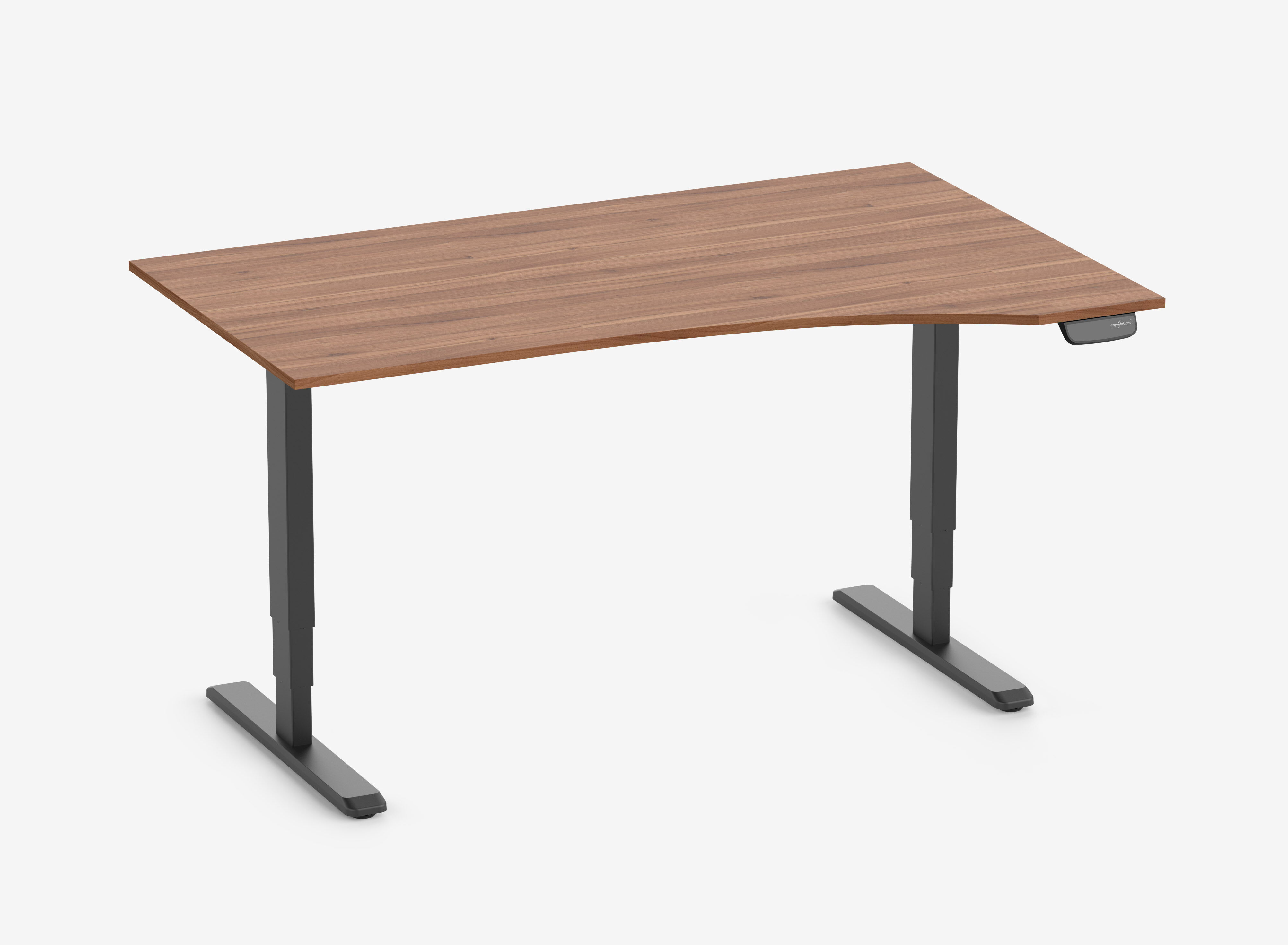 PRIMUS Freiformschreibtisch, Gestell Schwarz, Tischplatte 1600 x 800/1000 x 25 mm Nussbaum, Ausführung Rechts