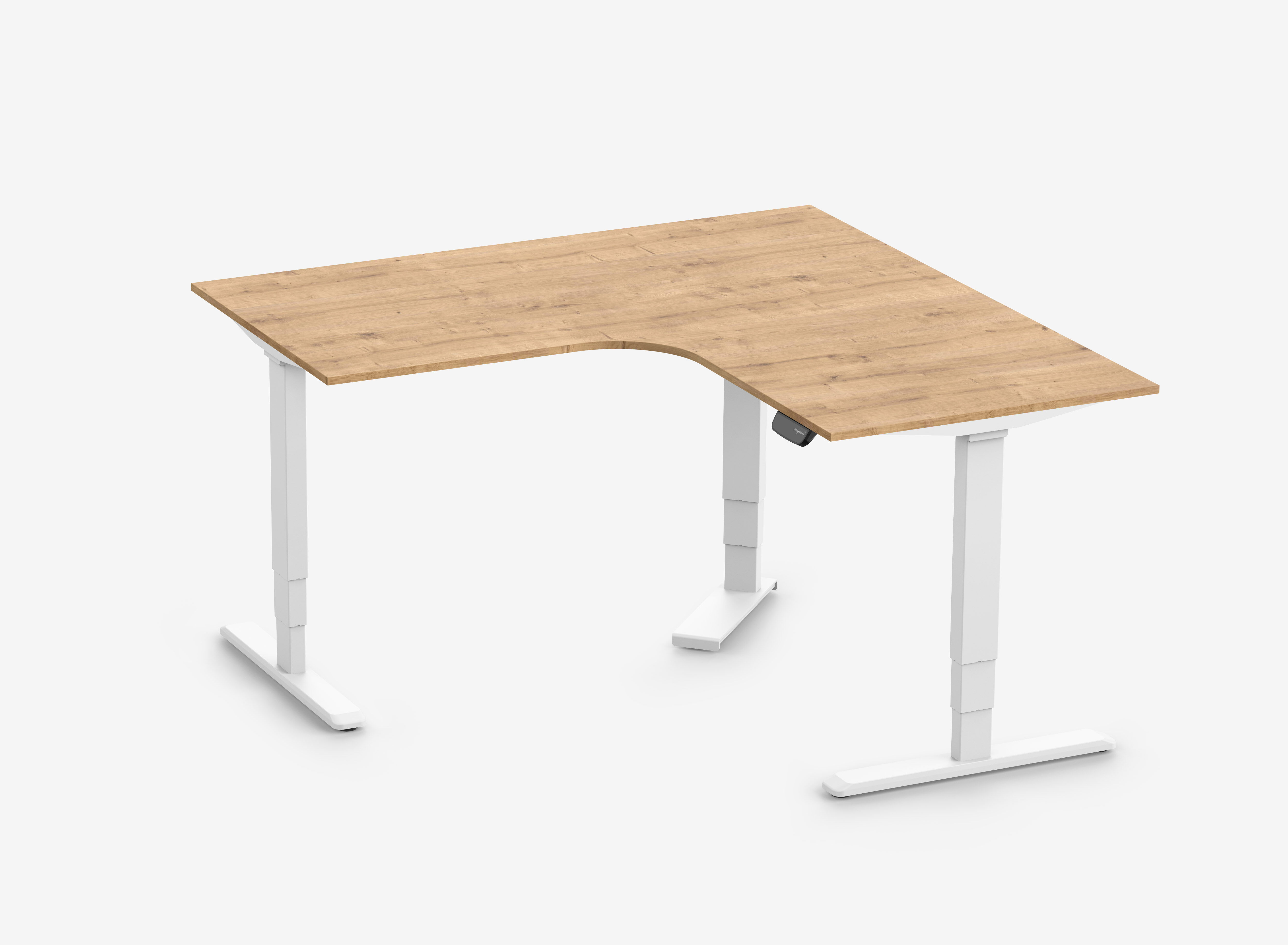 PRIMUS Eckschreibtisch, Gestell Weiß, Tischplatte 1600/800 x 1600/800 x 25 mm Eiche