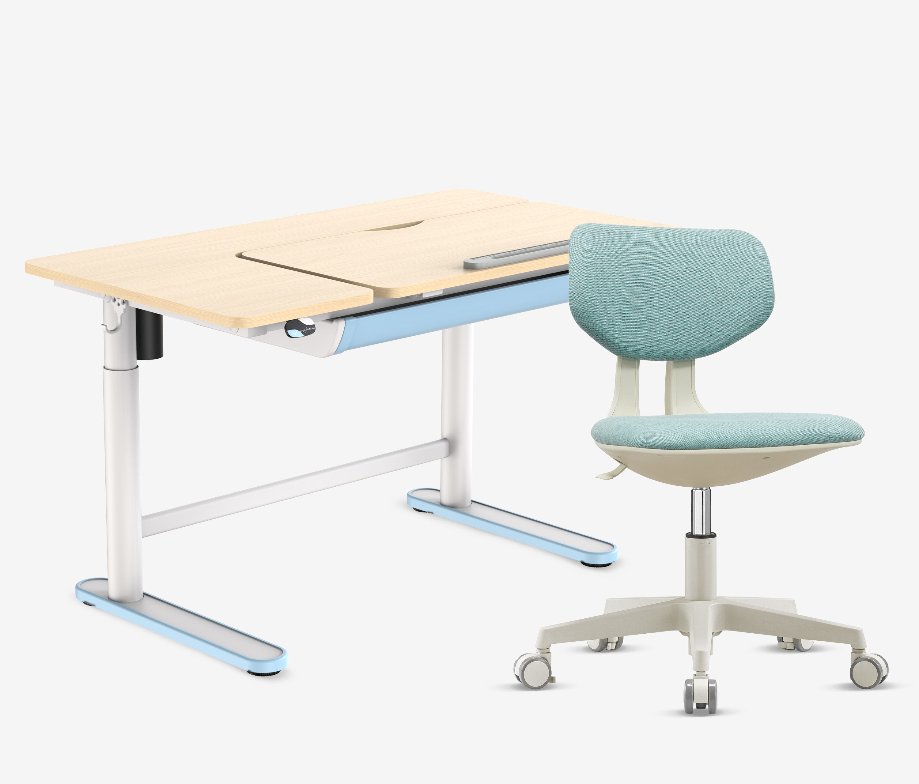 Elektrischer Kinderschreibtisch + Kinderschreibtischstuhl Set Blau