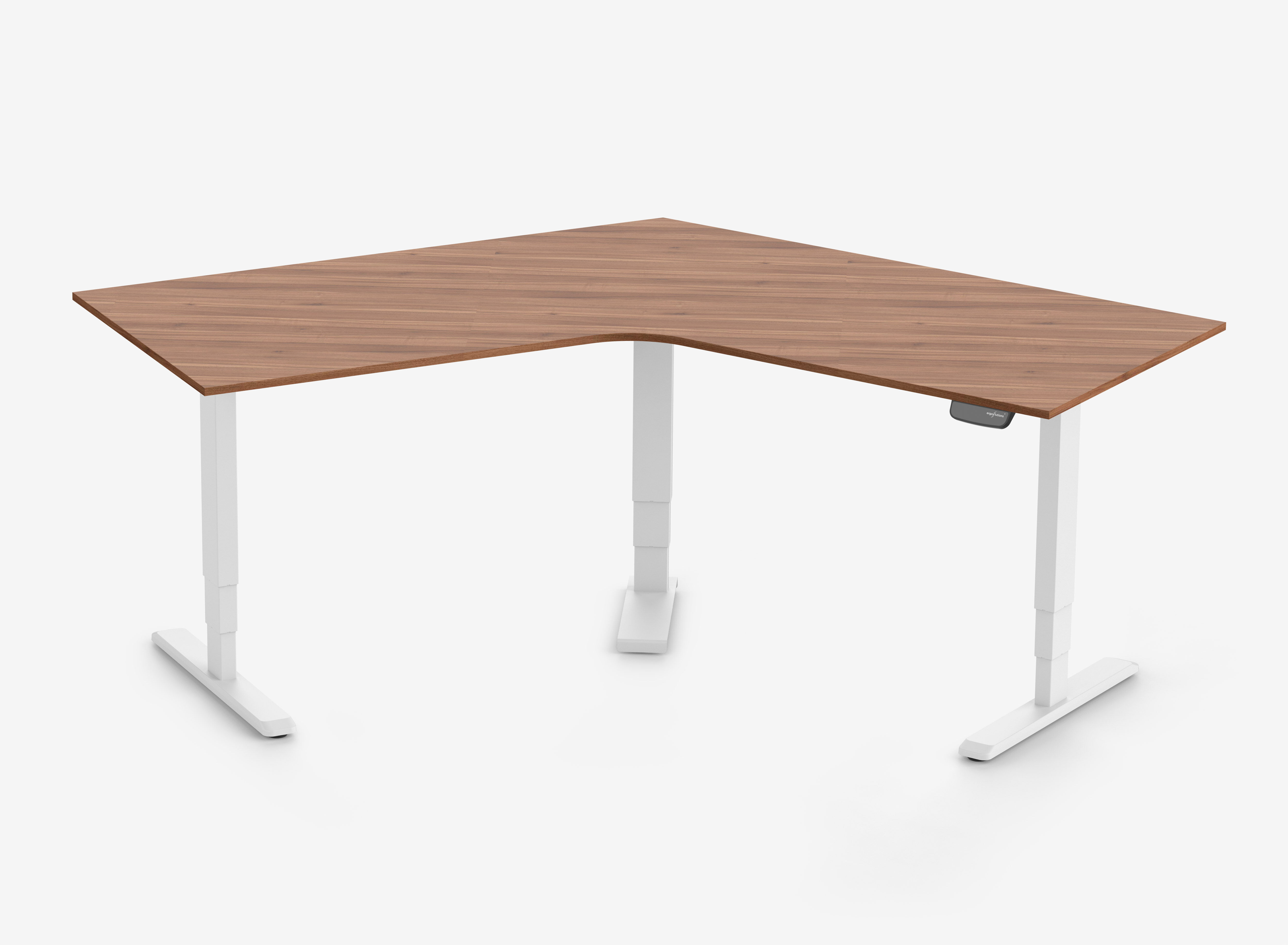 PRIMUS Winkelschreibtisch, Gestell Weiß, Tischplatte  1500 x 800 x 25 mm Nussbaum