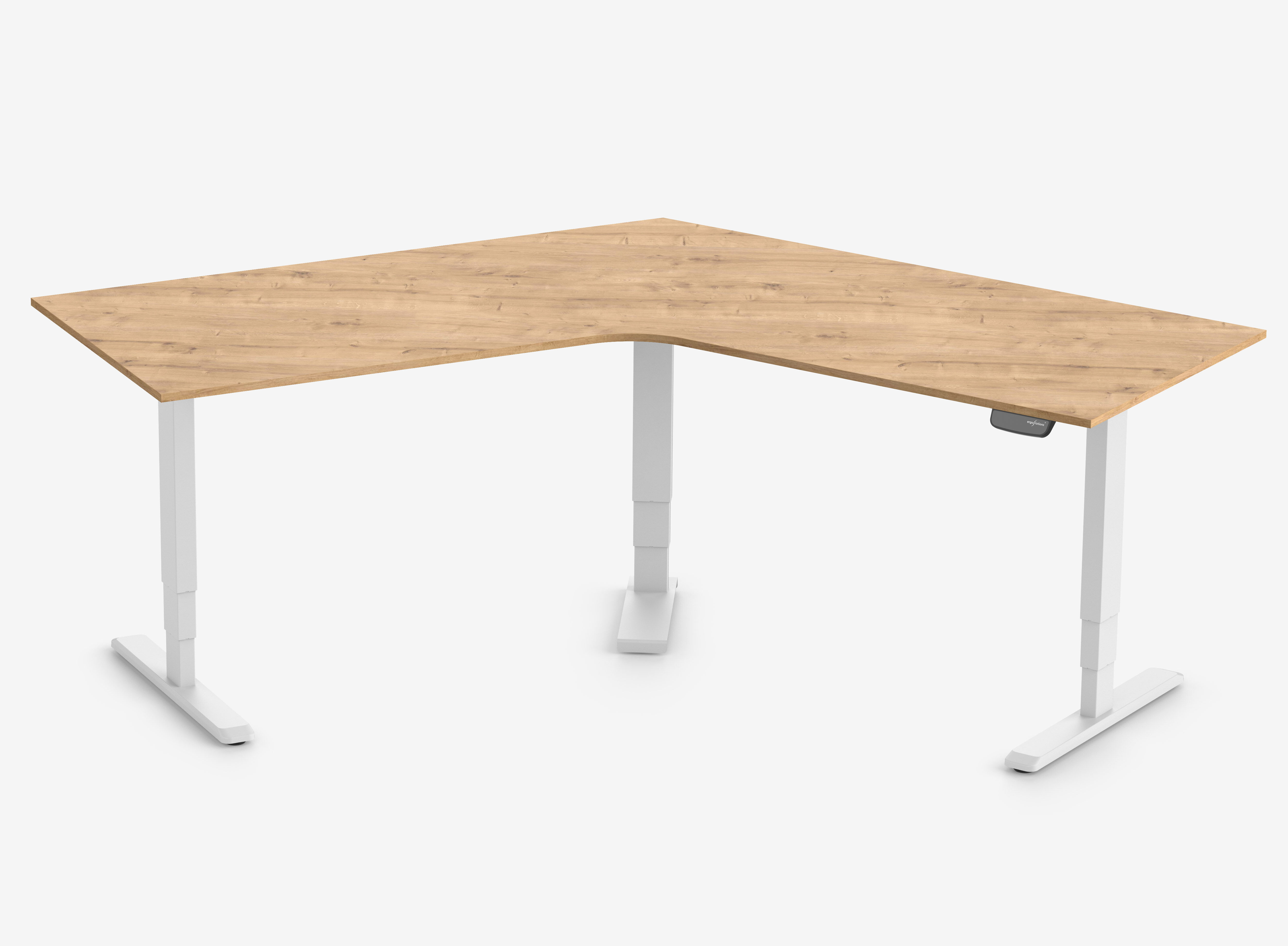 PRIMUS Winkelschreibtisch, Gestell Weiß, Tischplatte  1600 x 800 x 25 mm Eiche