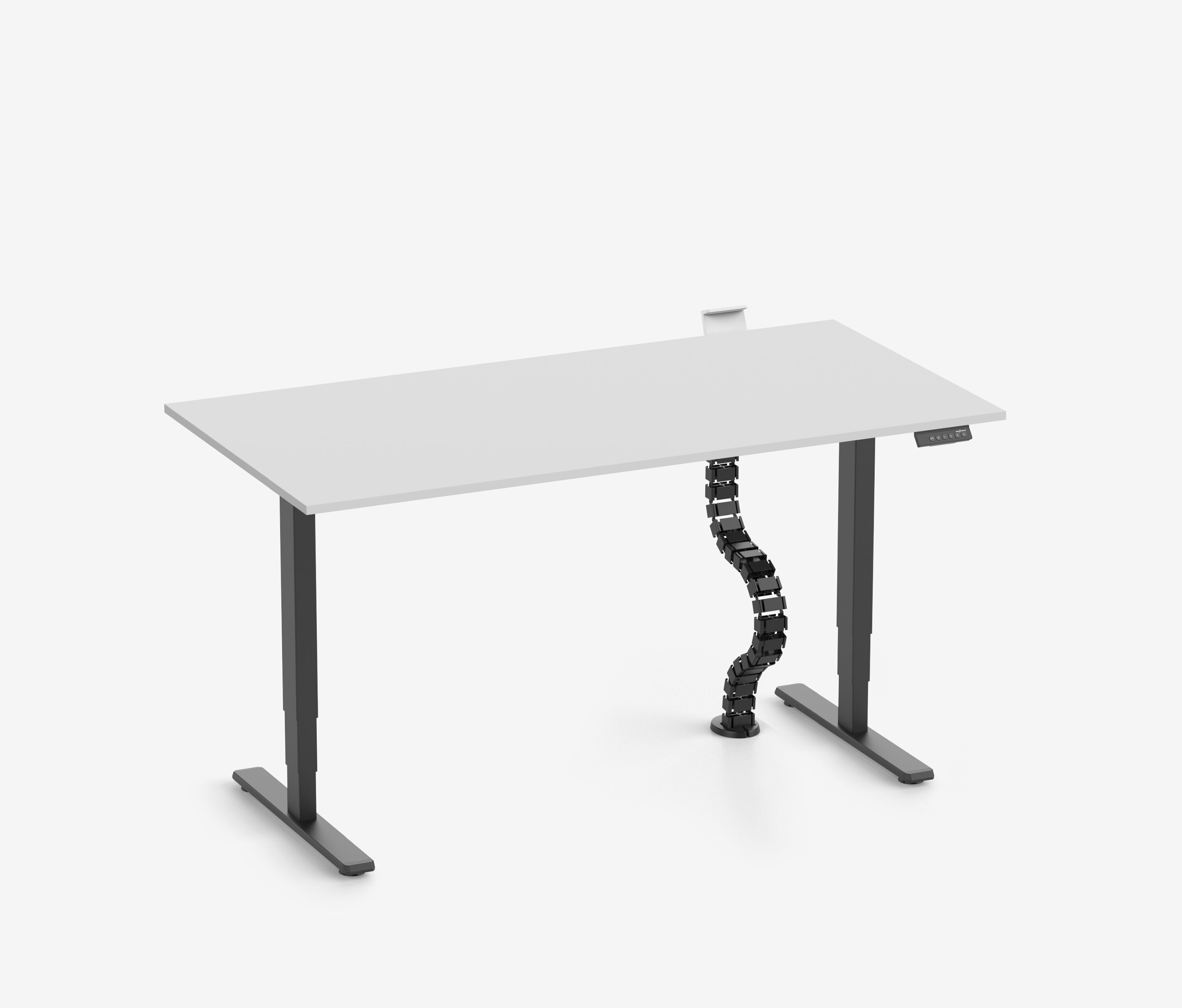 FOKUS Schreibtisch + Steckleistenhalter + Kabelschlange Schwarz Lichtgrau 120x70