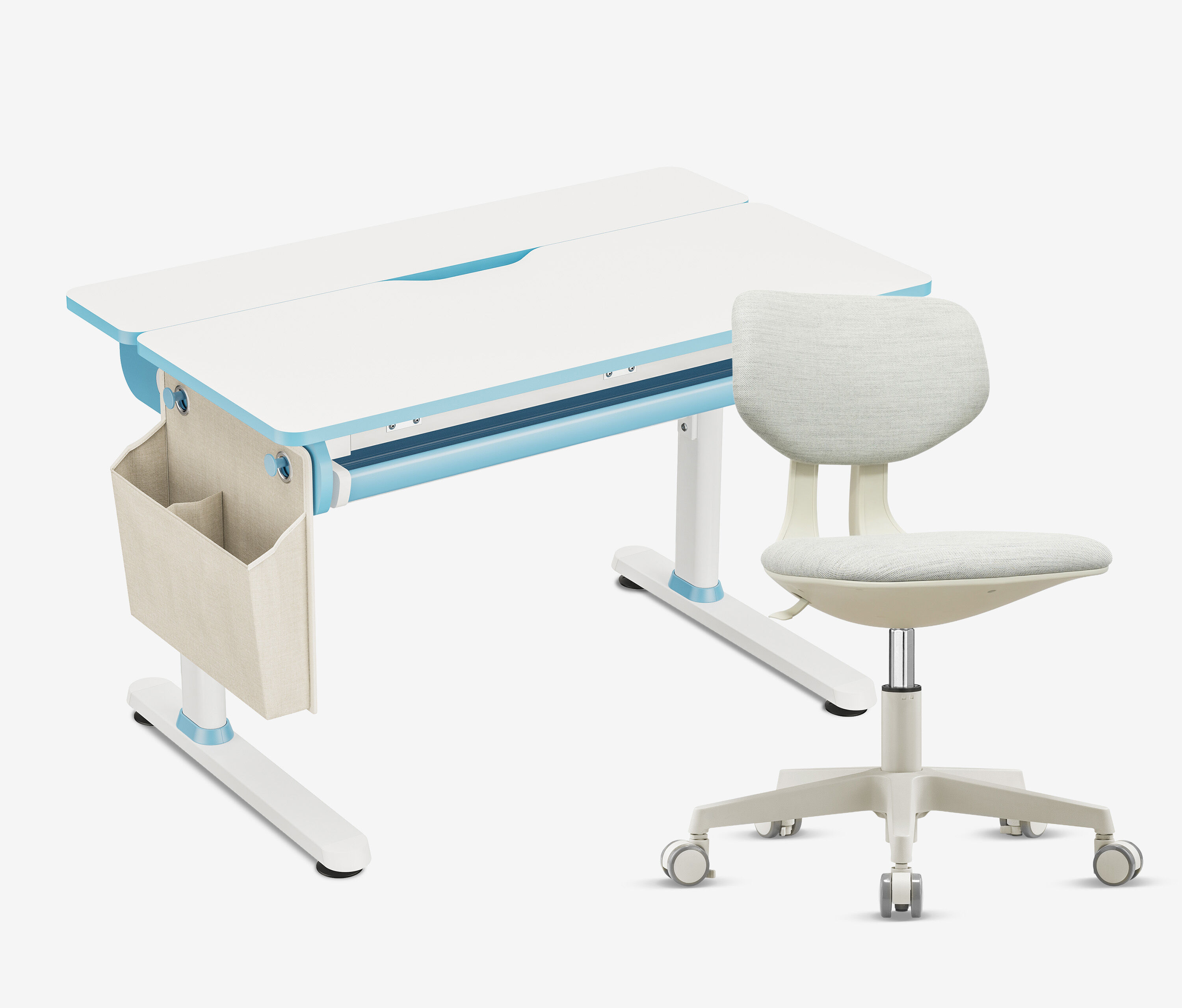 Handmatig in hoogte verstelbaar kinderbureau + kinderbureaustoel Set blauw wit