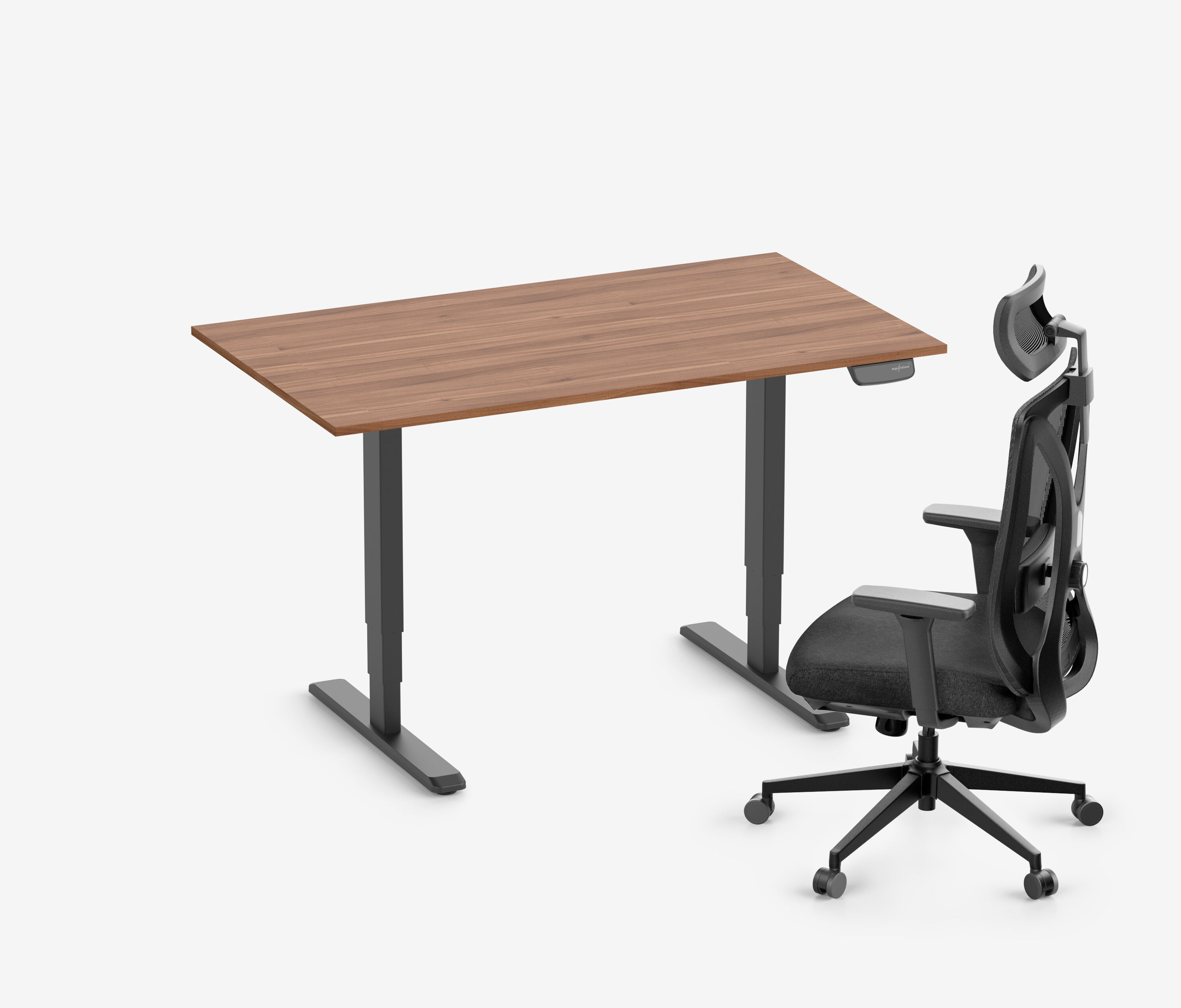 PRIMUS Schreibtisch + Stuhl VITA MESH Schwarz Normal, Sitzhöhe 44 - 52 cm 140x80 Nussbaum 