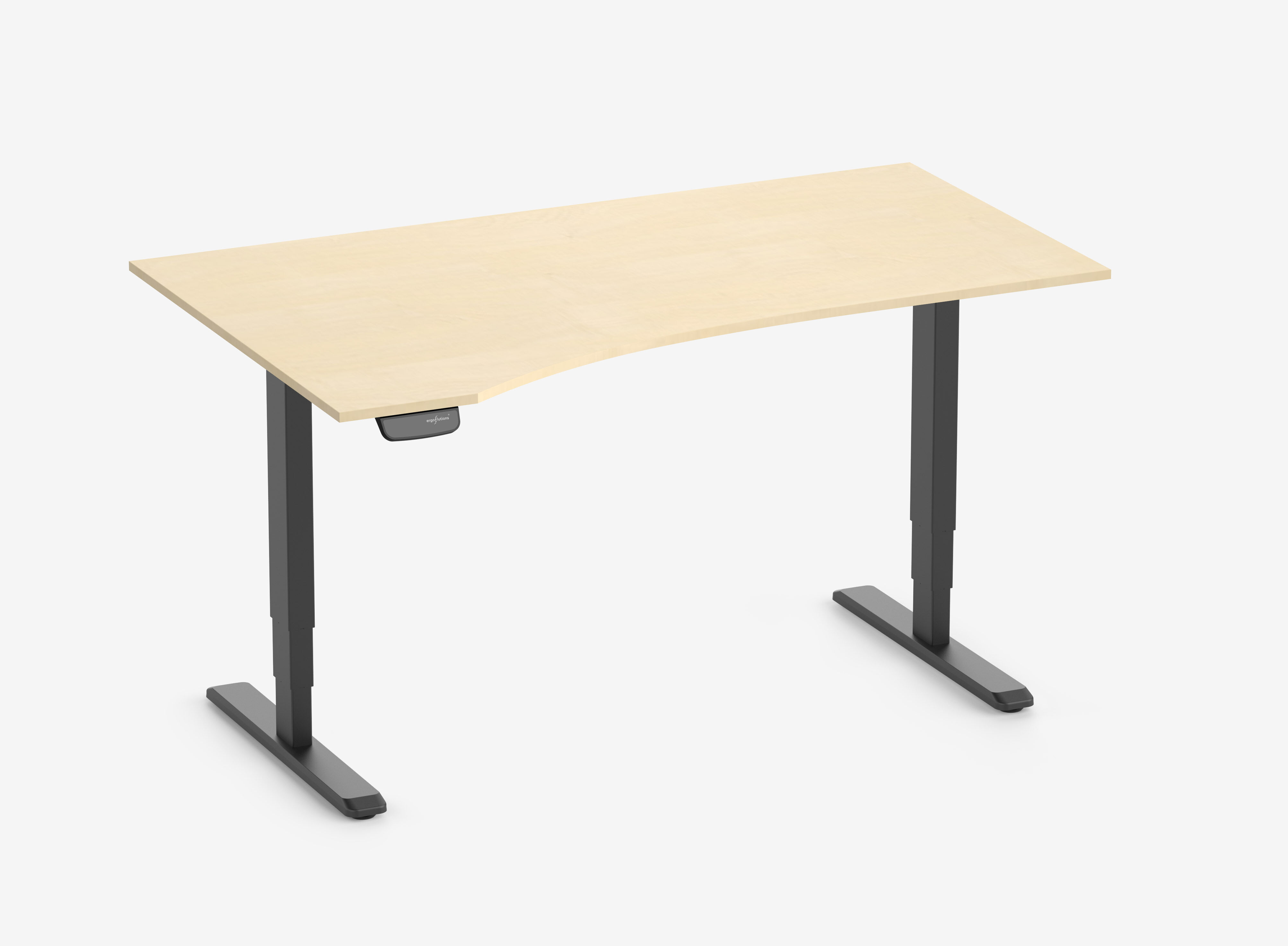 PRIMUS Freiformschreibtisch, Gestell Schwarz, Tischplatte 1600 x 800/1000 x 25 mm Birke, Ausführung Links