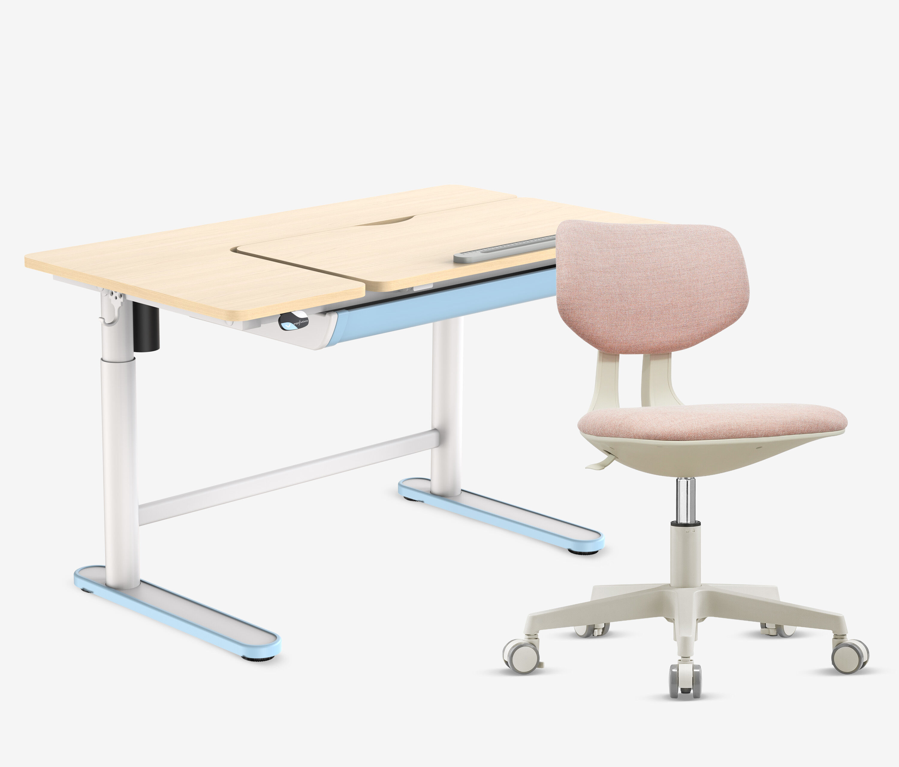 Elektrischer Kinderschreibtisch + Kinderschreibtischstuhl Set Blau Rose 