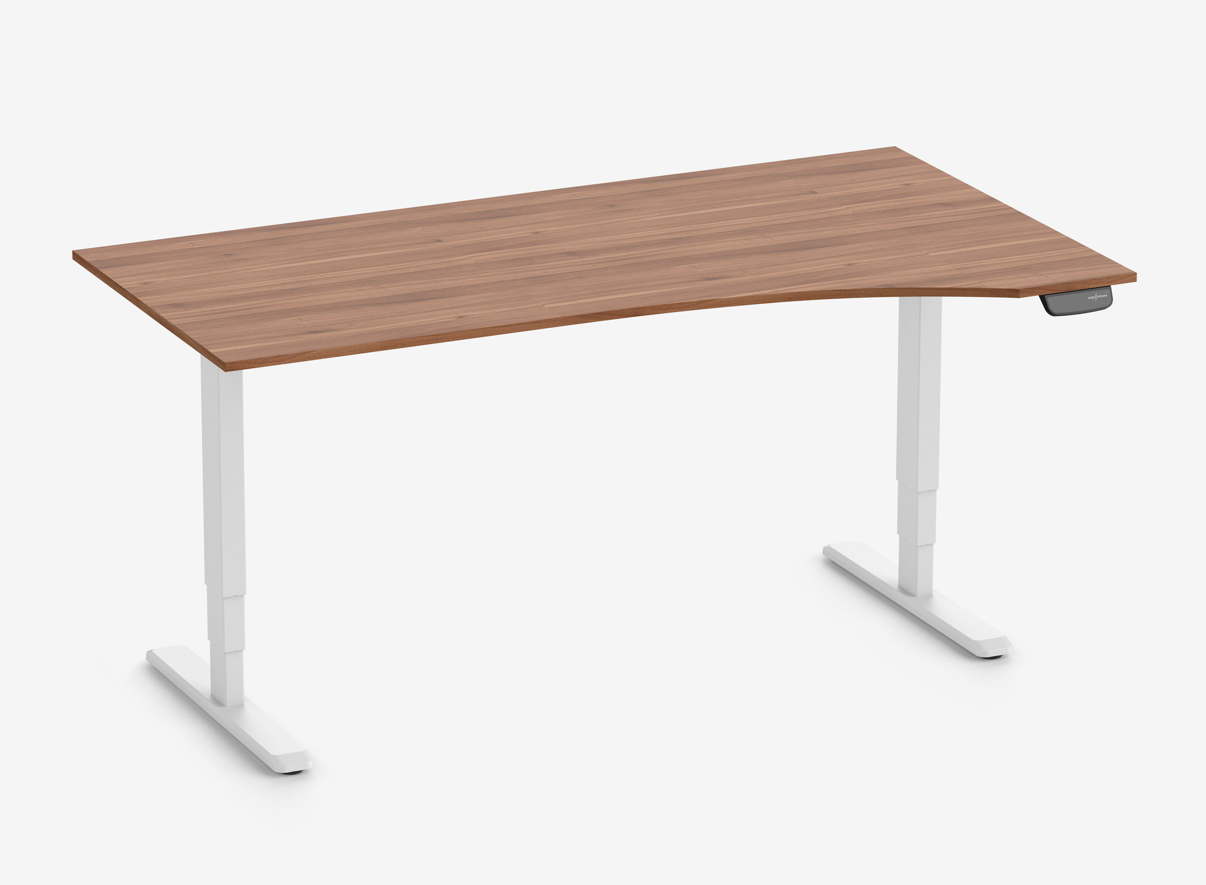 PRIMUS Freiformschreibtisch, Gestell Weiß 1800 x 800/1000 x 25 mm Nussbaum, Ausführung Rechts