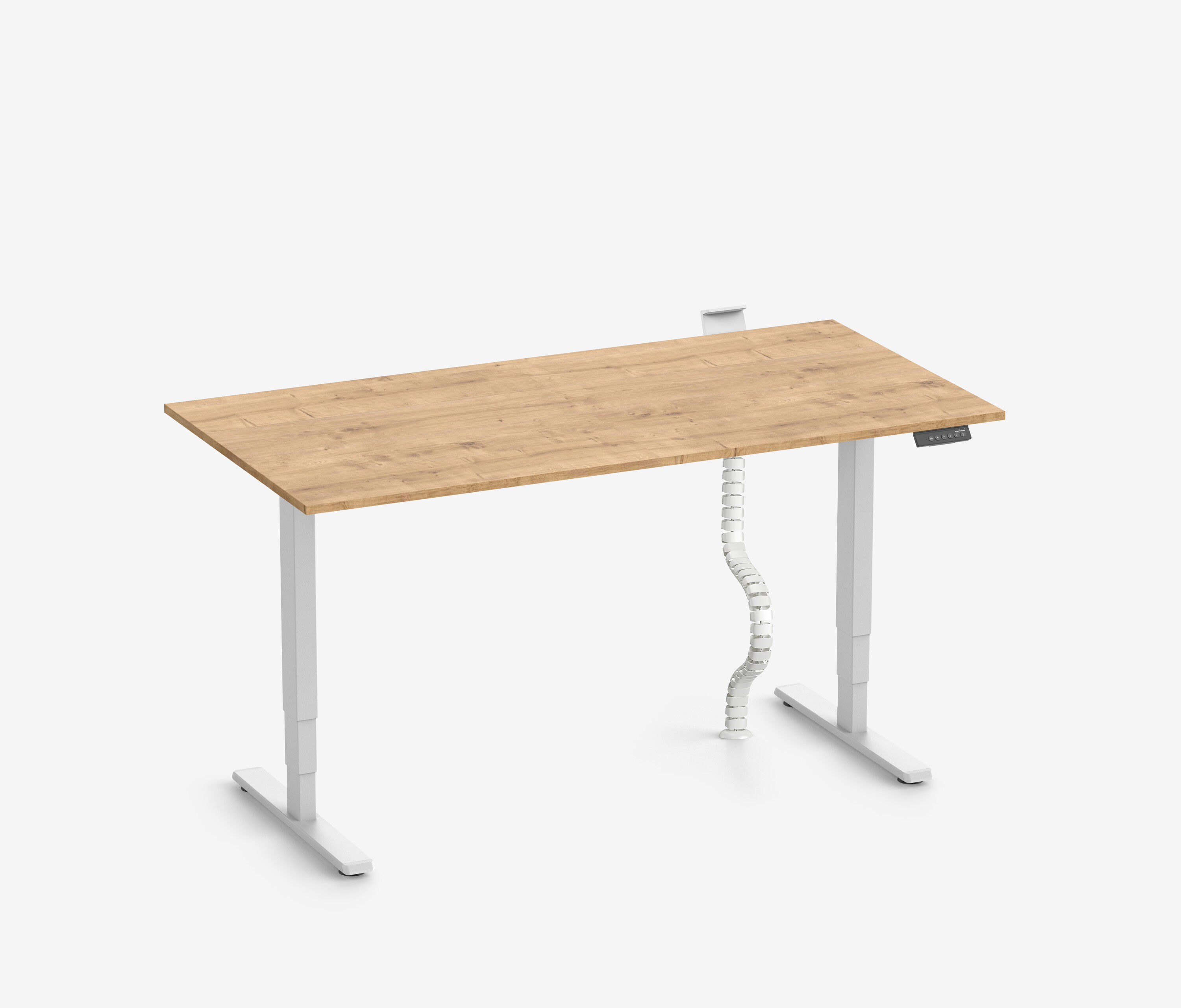 FOKUS Schreibtisch + Steckleistenhalter + Kabelschlange Weiß Eiche 120x70