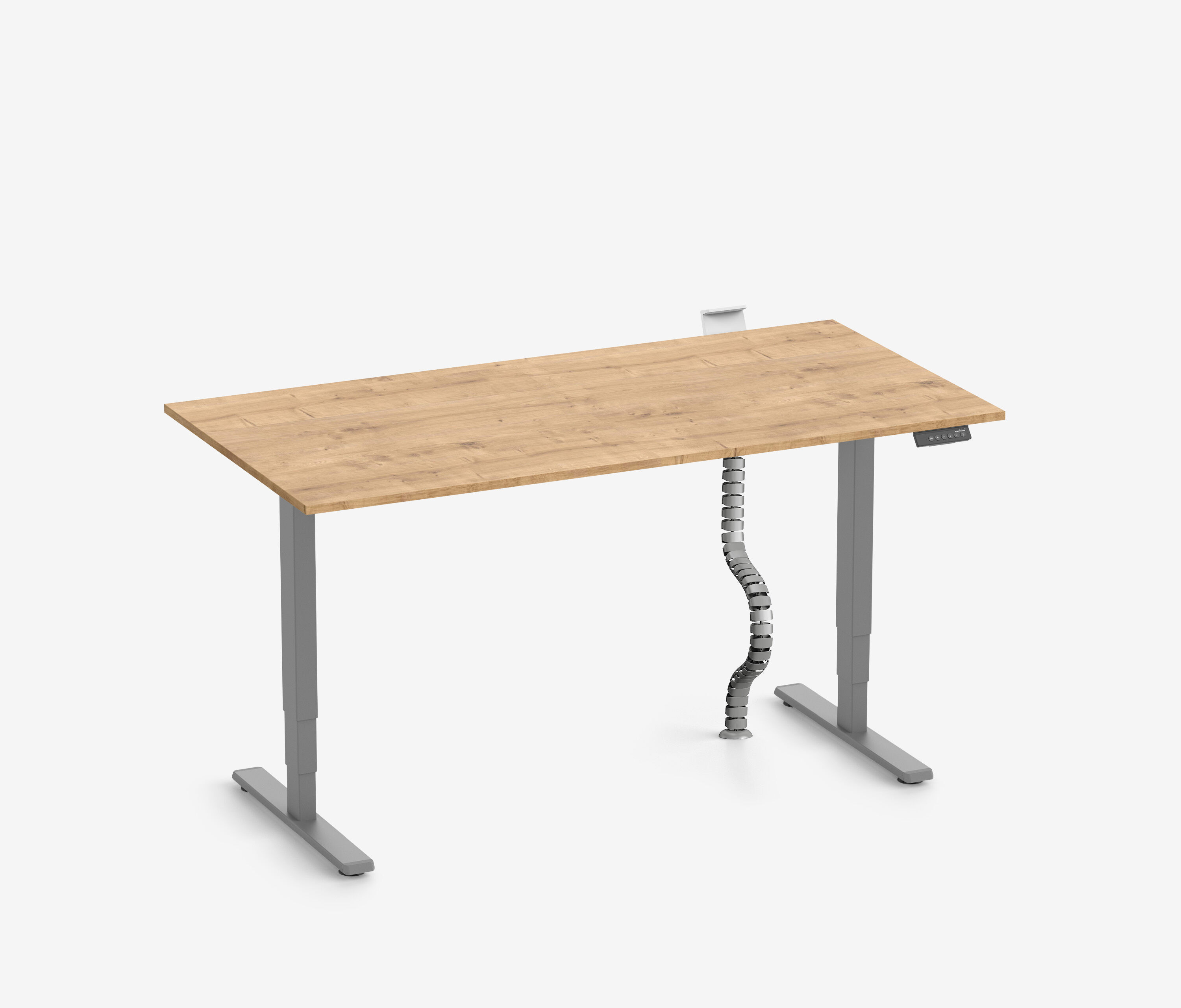 FOKUS Schreibtisch + Steckleistenhalter + Kabelschlange Grau Eiche 120x70