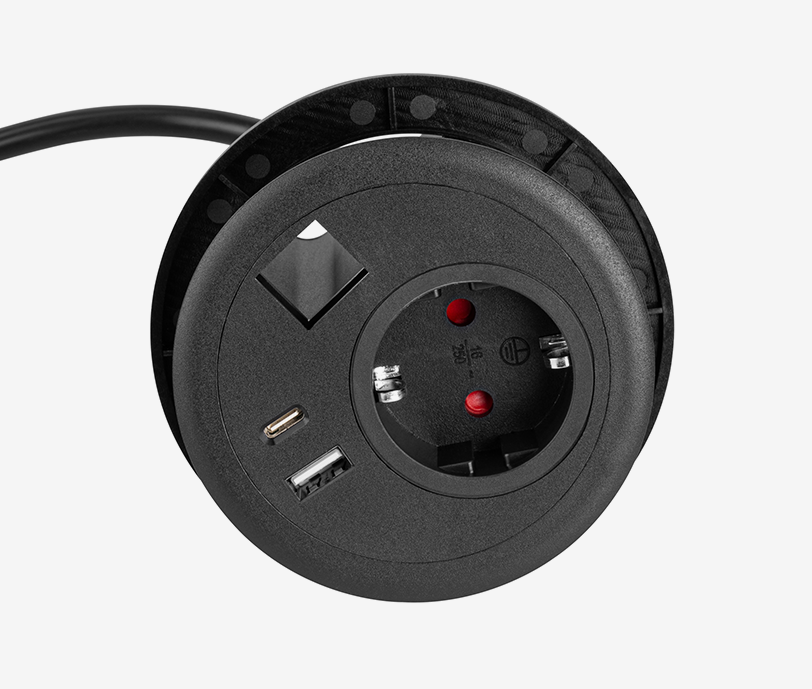 Einlass Steckdose mit 2 fach USB Lader Schwarz