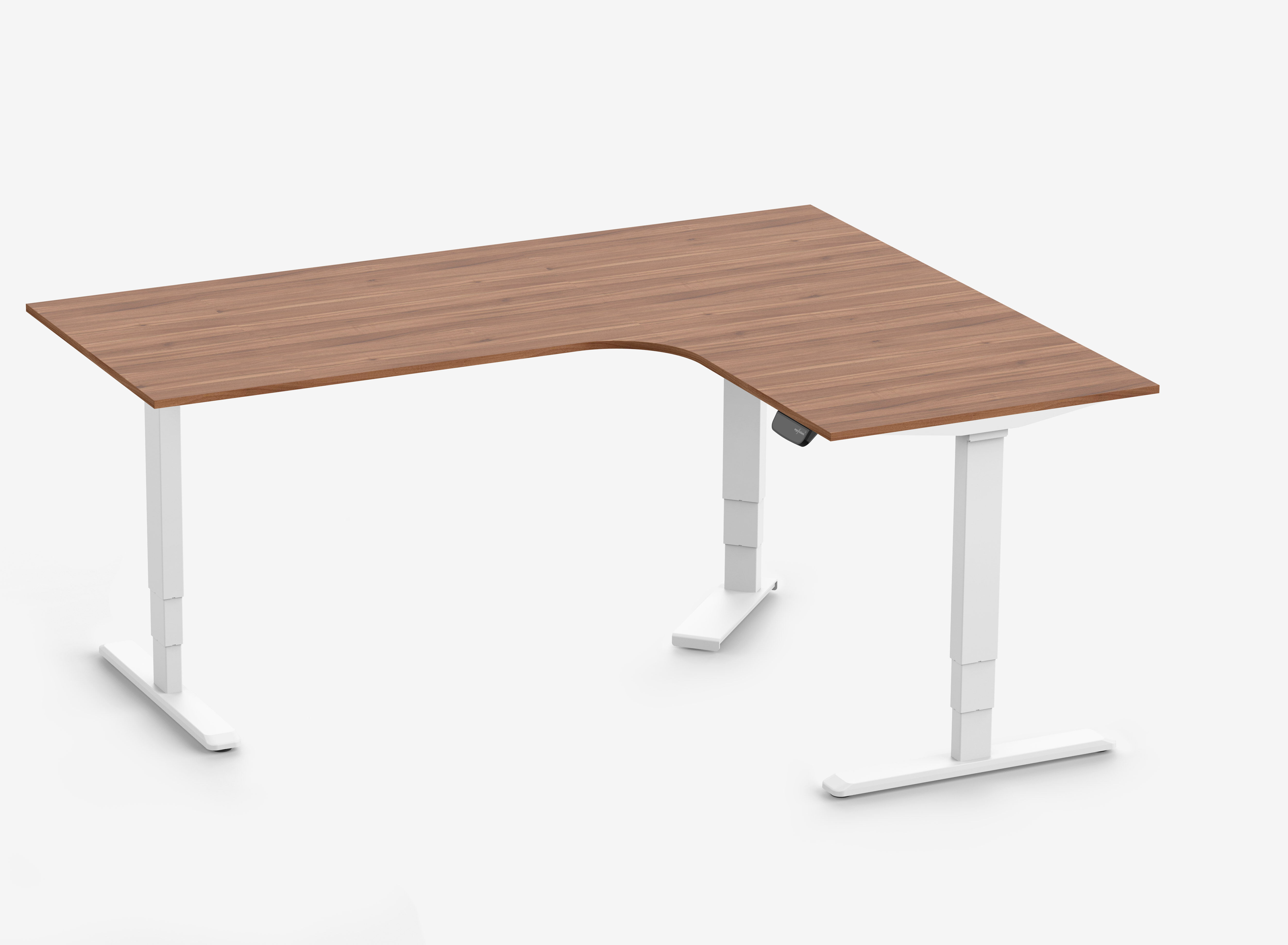 PRIMUS Eckschreibtisch, Gestell Weiß, Tischplatte 2000/800 x 1600/800 x 25 mm Nussbaum