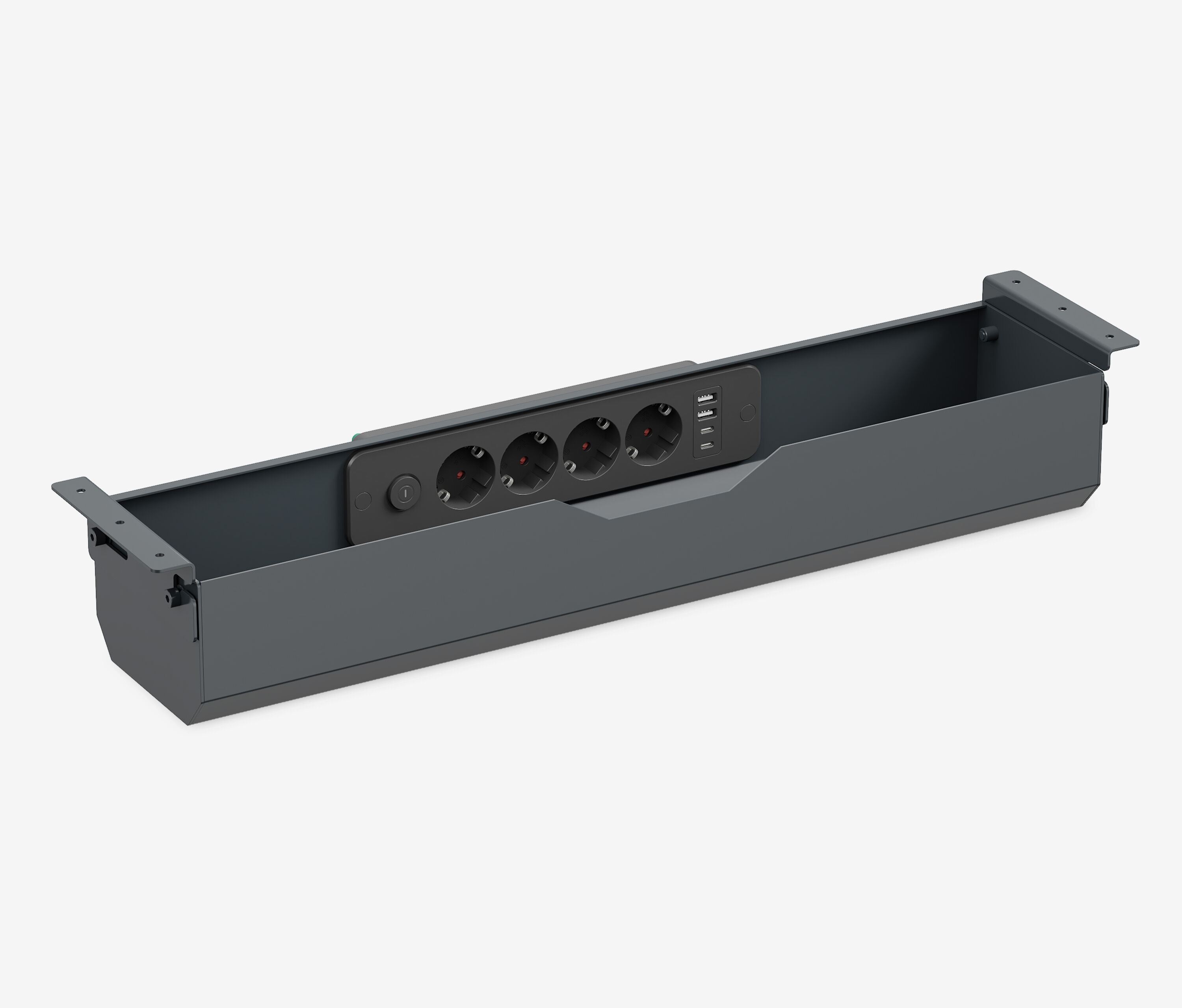 Kabelwanne Schwarz mit integrierter Steckdose