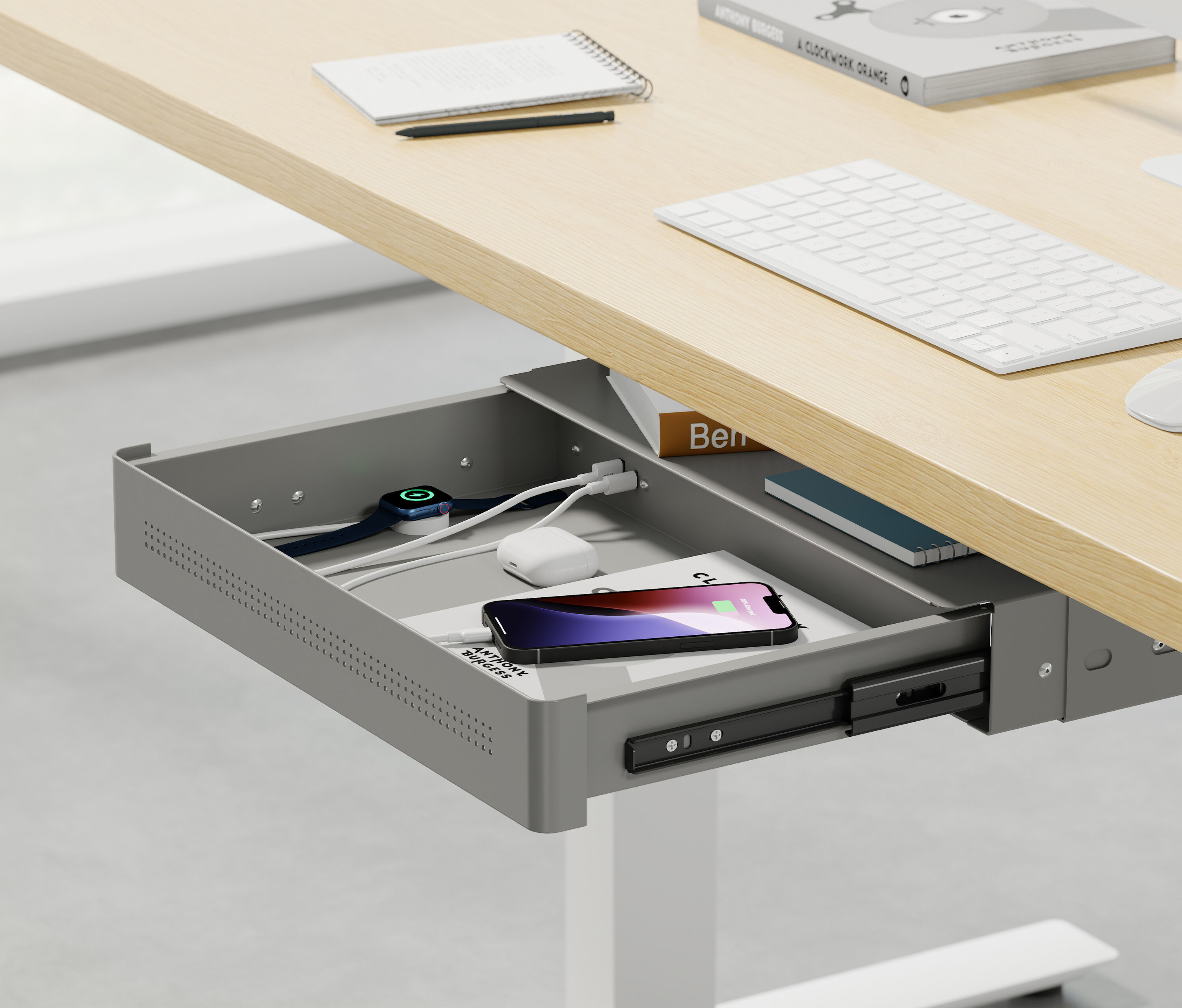 Untertisch Schublade mit USB Lader Grau
