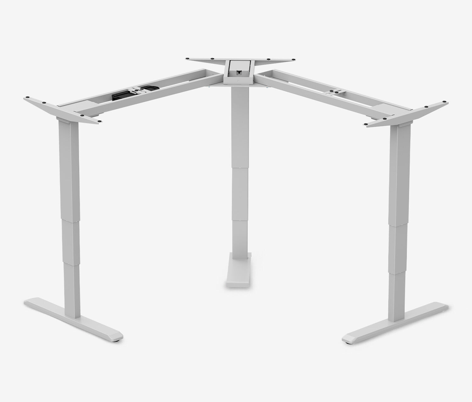 PRIMUS Eckschreibtisch, Gestell Grau, Tischplatte 2000/800 x 1600/800 x 25 mm Lichtgrau