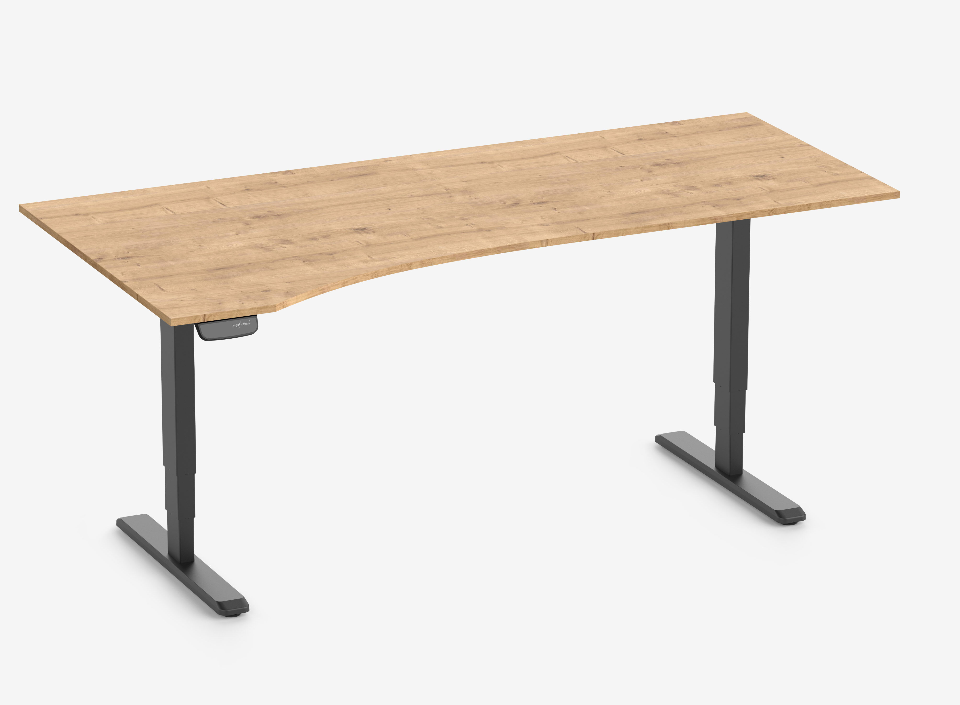 PRIMUS Freiformschreibtisch, Gestell Schwarz, Tischplatte 2000 x 800/1000 x 25 mm Eiche, Ausführung Links