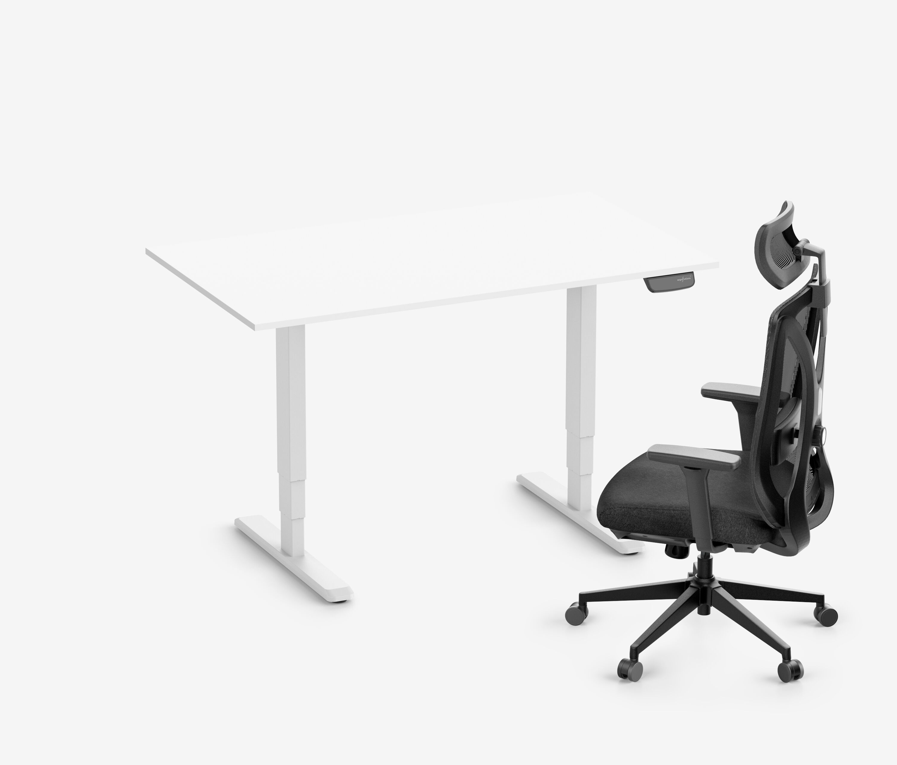 PRIMUS Schreibtisch + Stuhl VITA MESH Weiß Hoch, Sitzhöhe 52 - 64 cm 140x80 Weiß 