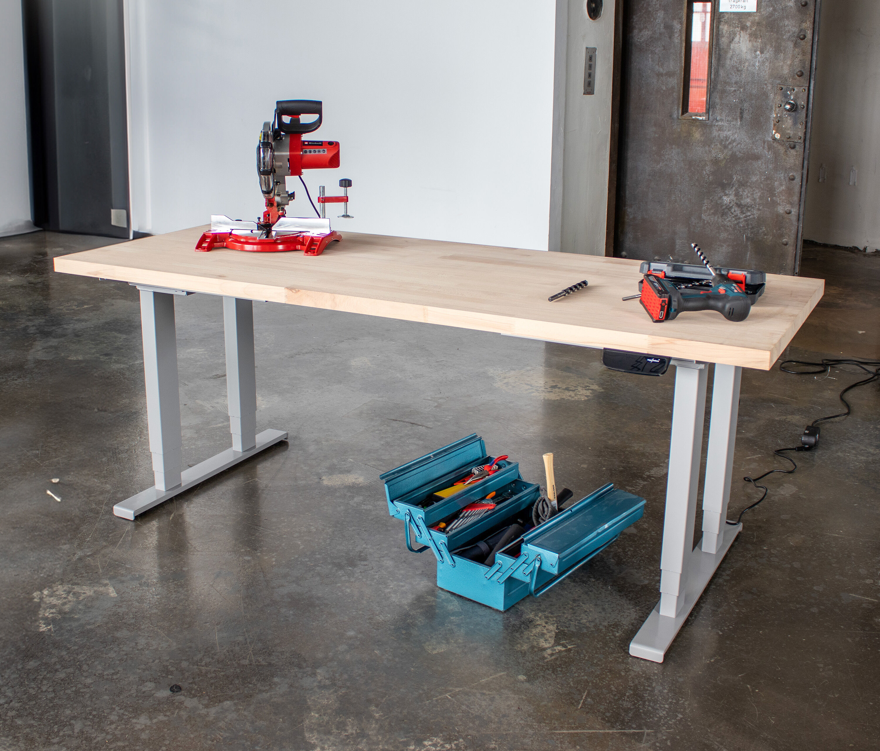 PRIMUS Schwerlasttisch, 1600 x 800 mm Grau Buchen Echtholzplatte