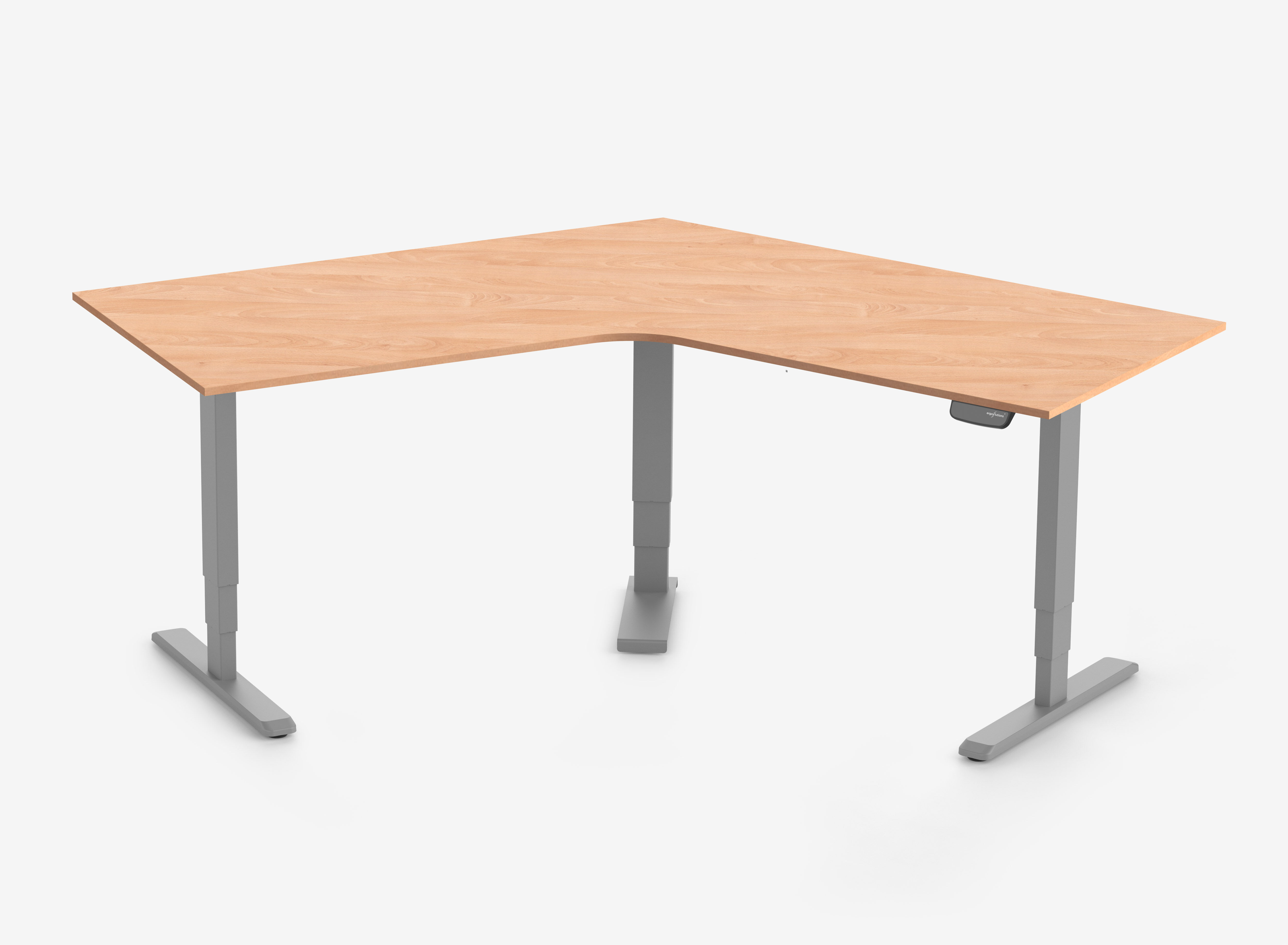 PRIMUS Winkelschreibtisch, Gestell Grau, Tischplatte 1500 x 800 x 25 mm Buche