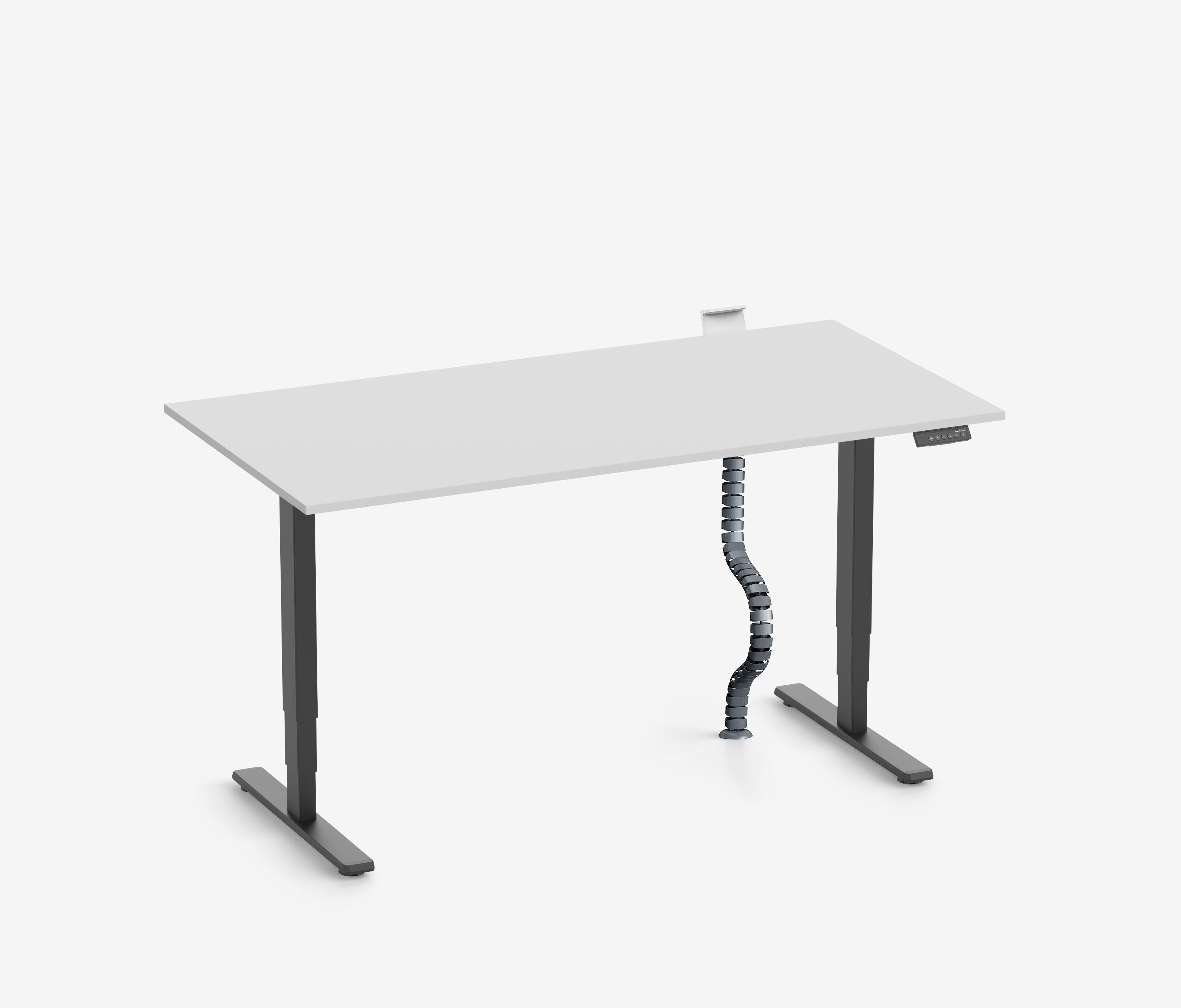 FOKUS Schreibtisch + Steckleistenhalter + Kabelschlange Schwarz Lichtgrau 120x70