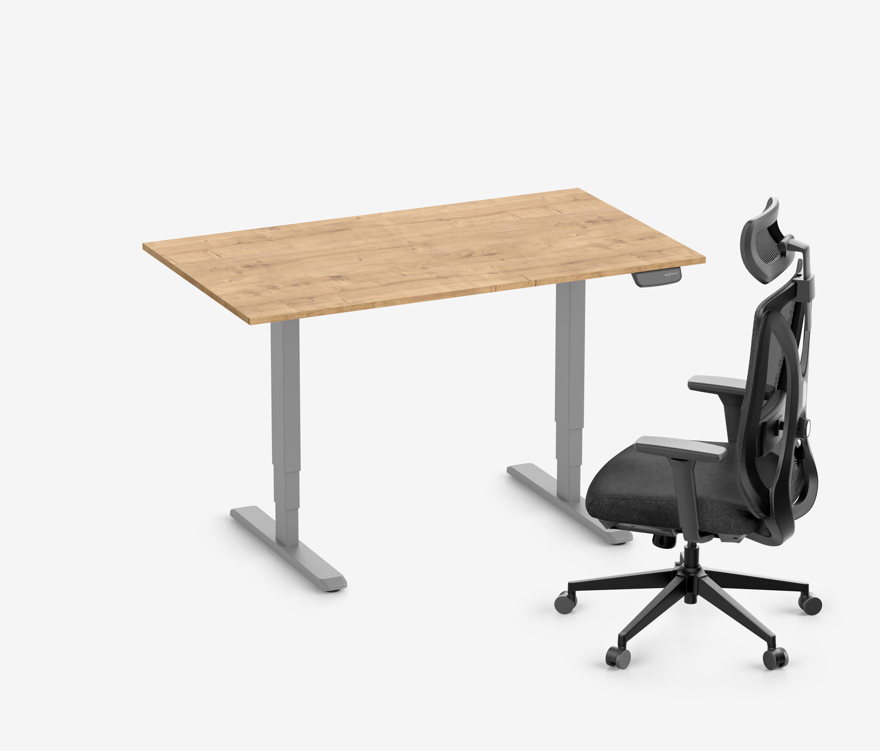 PRIMUS Schreibtisch + Stuhl VITA MESH Grau Normal, Sitzhöhe 44 - 52 cm 140x80 Eiche 