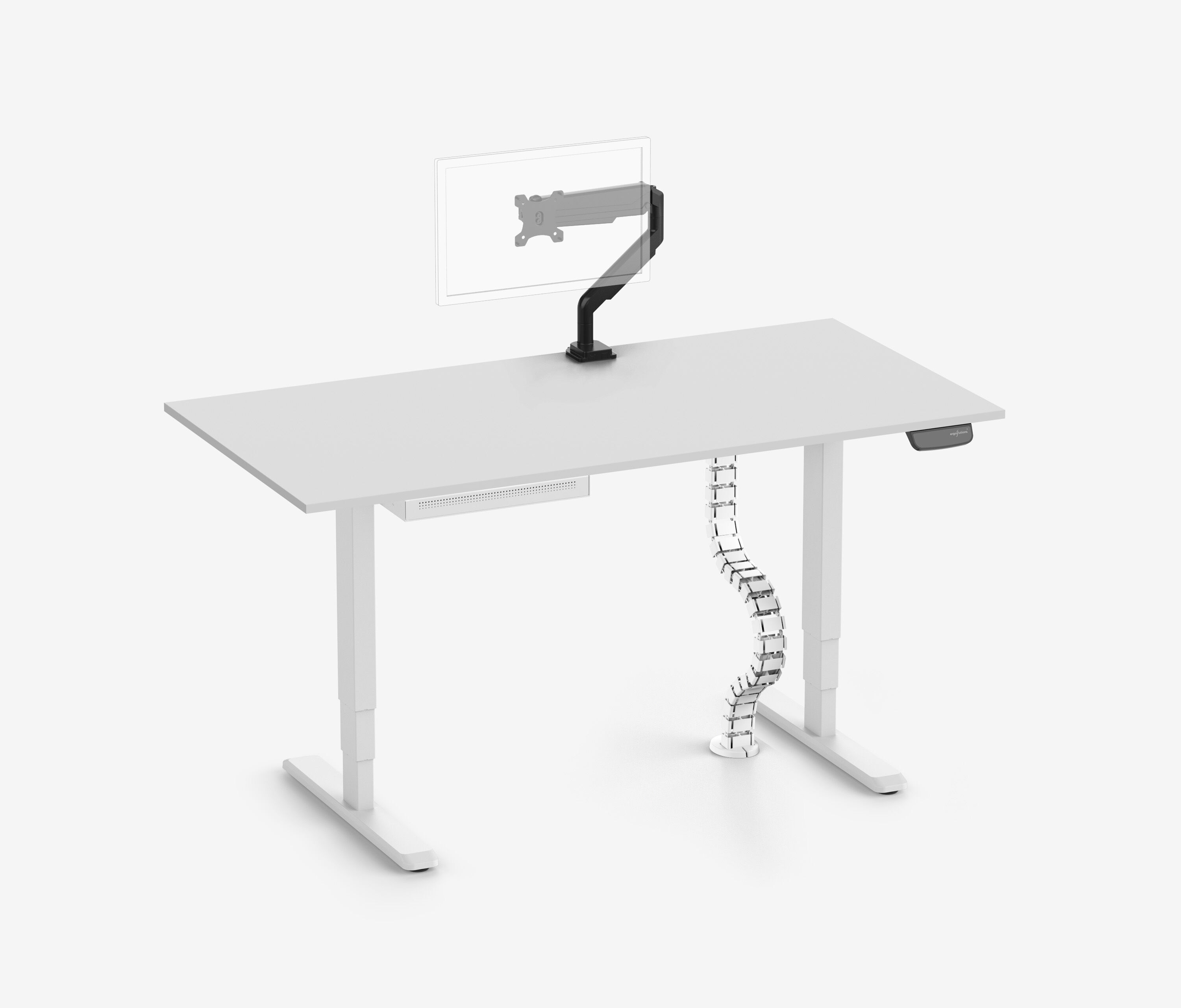 PRIMUS + Slimline Schublade, Kabelschlange & Halter Weiß 160x80 Lichtgrau