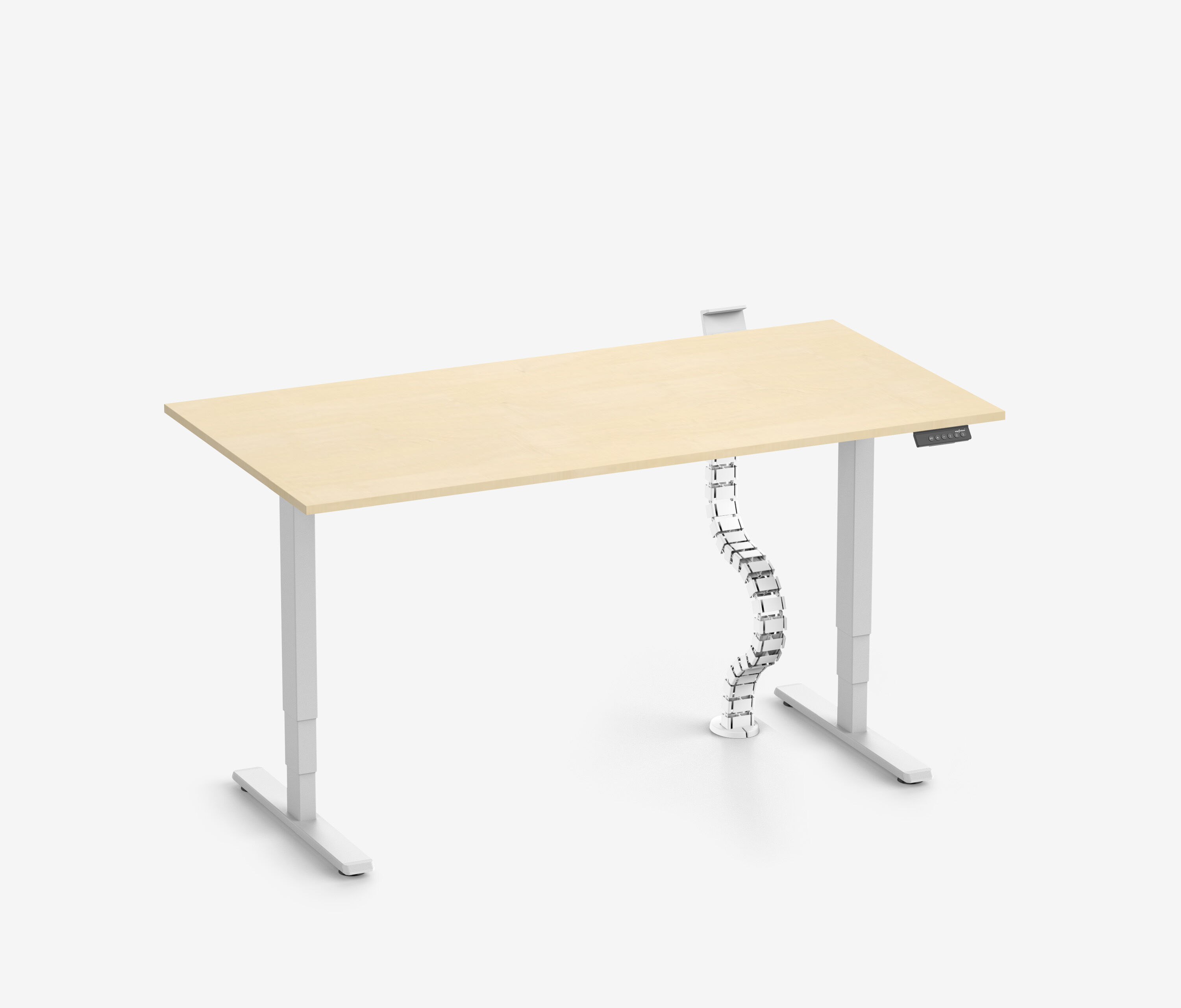 FOKUS Schreibtisch + Steckleistenhalter + Kabelschlange Weiß Birke 120x70