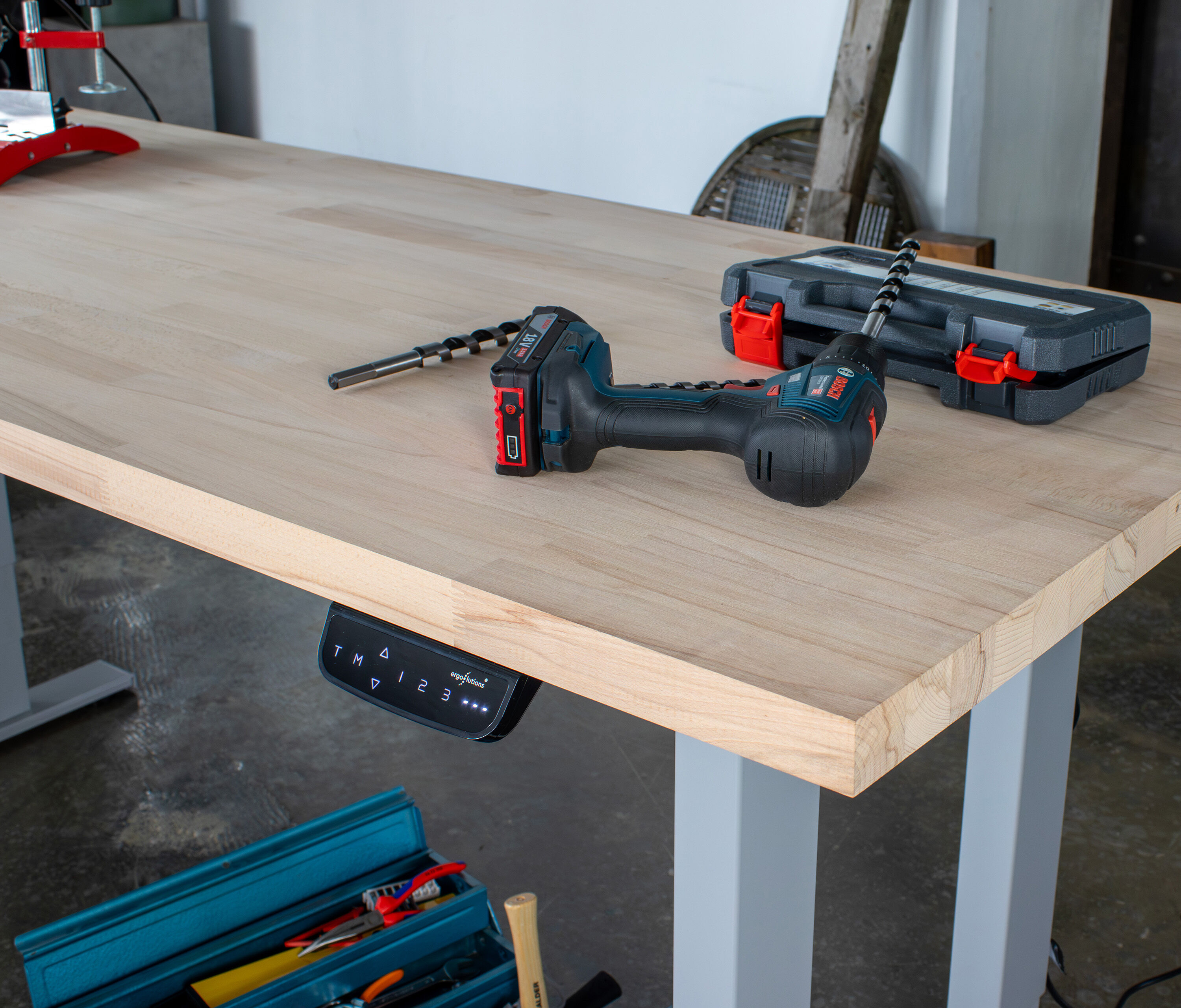 PRIMUS Schwerlasttisch, 2500 x 1000 mm Grau Buchen Echtholzplatte