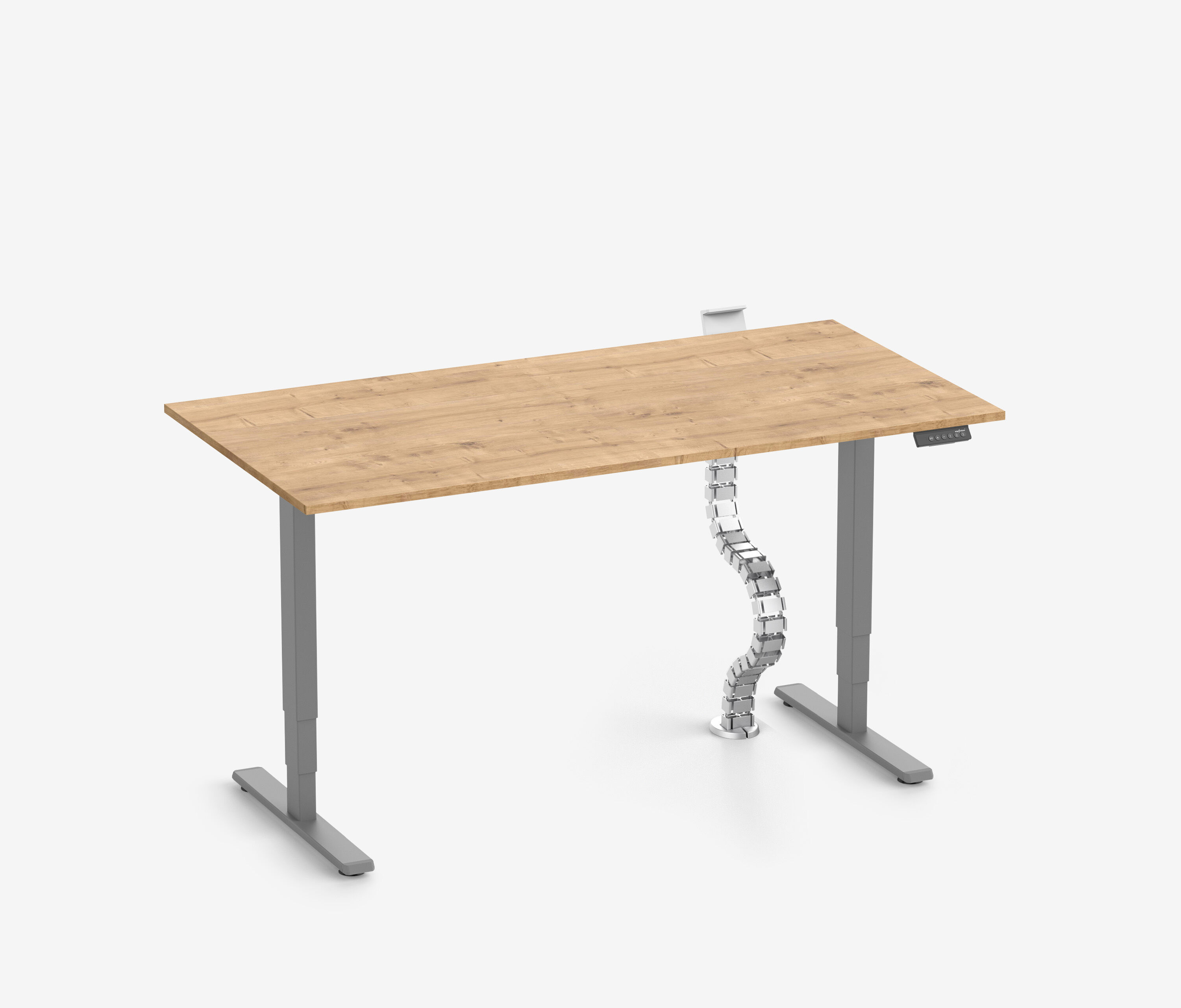 FOKUS Schreibtisch + Steckleistenhalter + Kabelschlange Grau Eiche 120x70