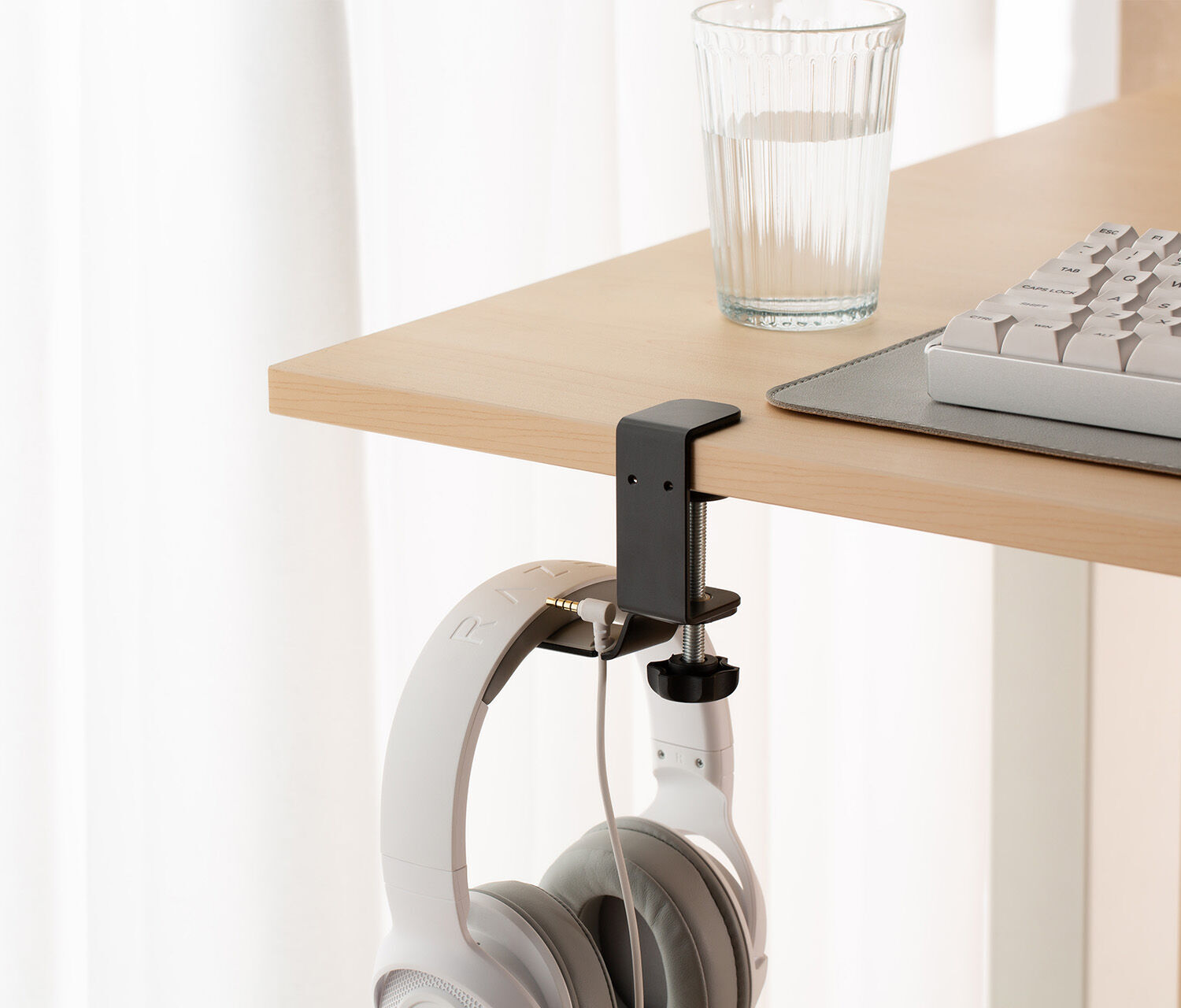 FOKUS Starterset voor school Grijs, Slim Lade Berken 120x70 Organisatorbord Zwart Hoofdtelefoonhouder