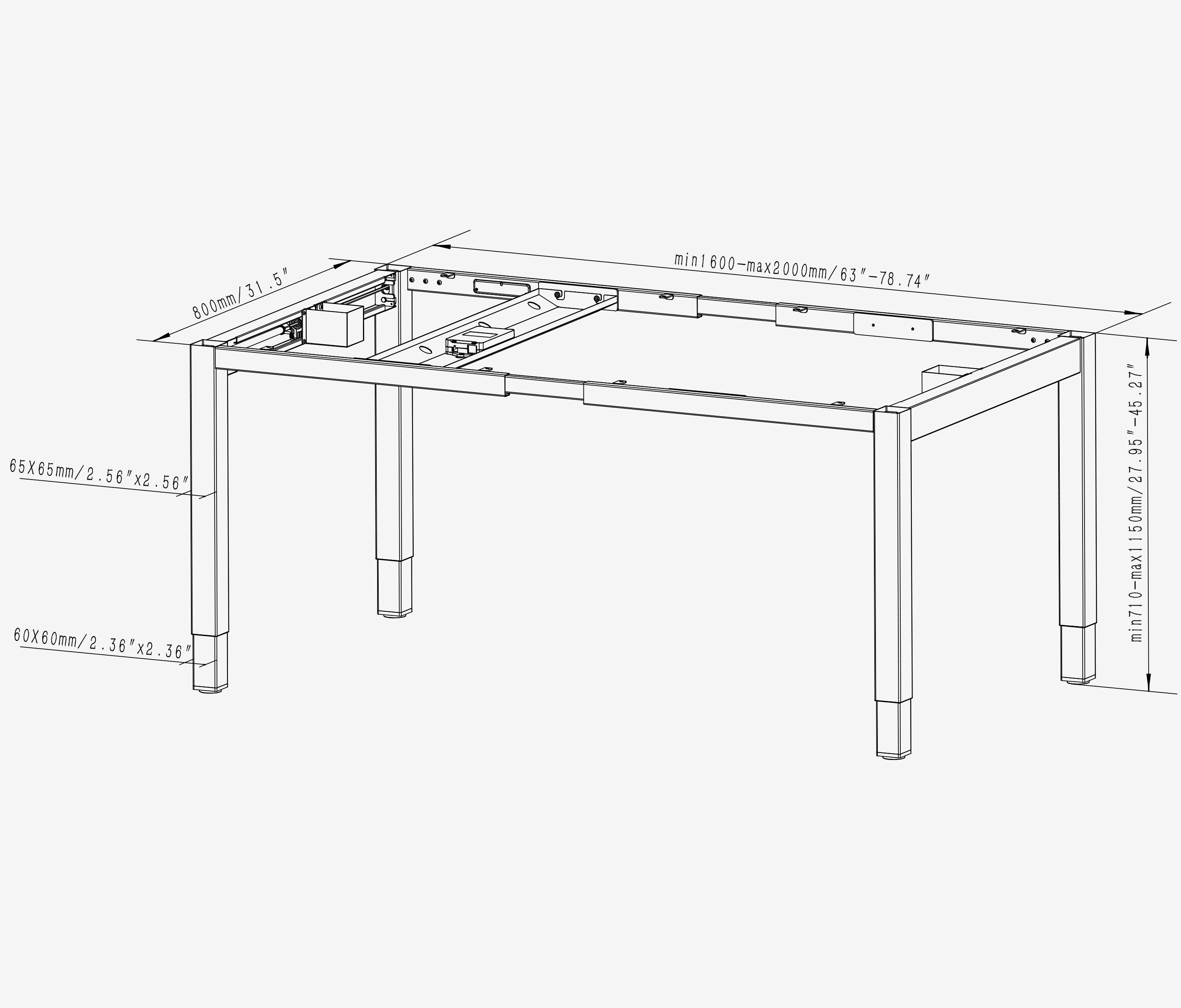 PRIMUS 4-Bein Schreibtisch Schwarz Birke 1600 x 800 x 25 mm