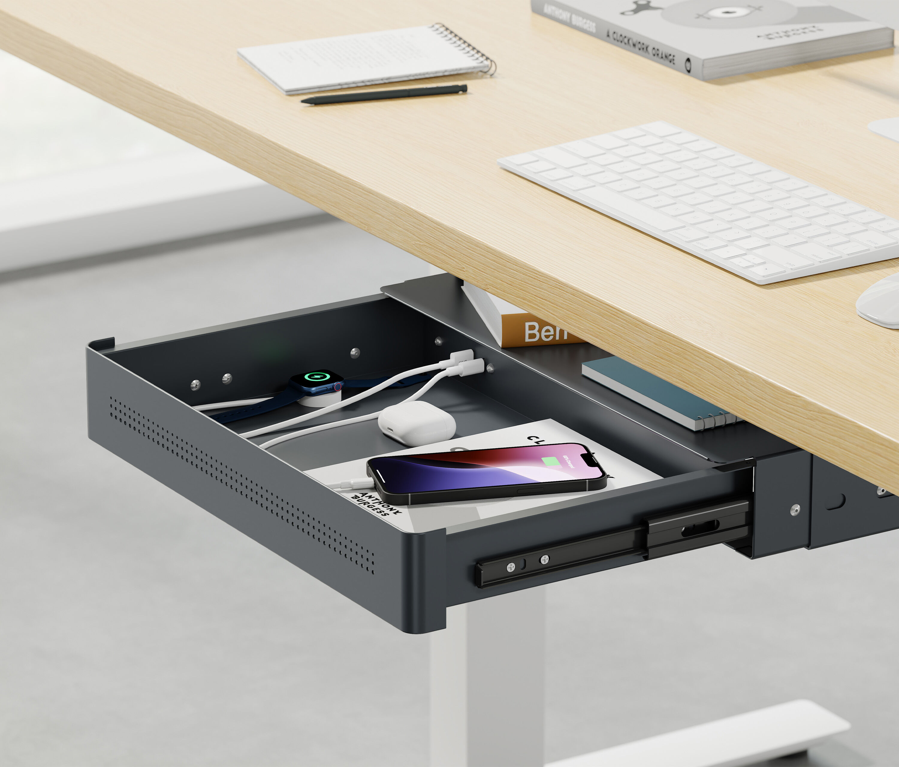 Untertisch Schublade mit USB Lader Schwarz