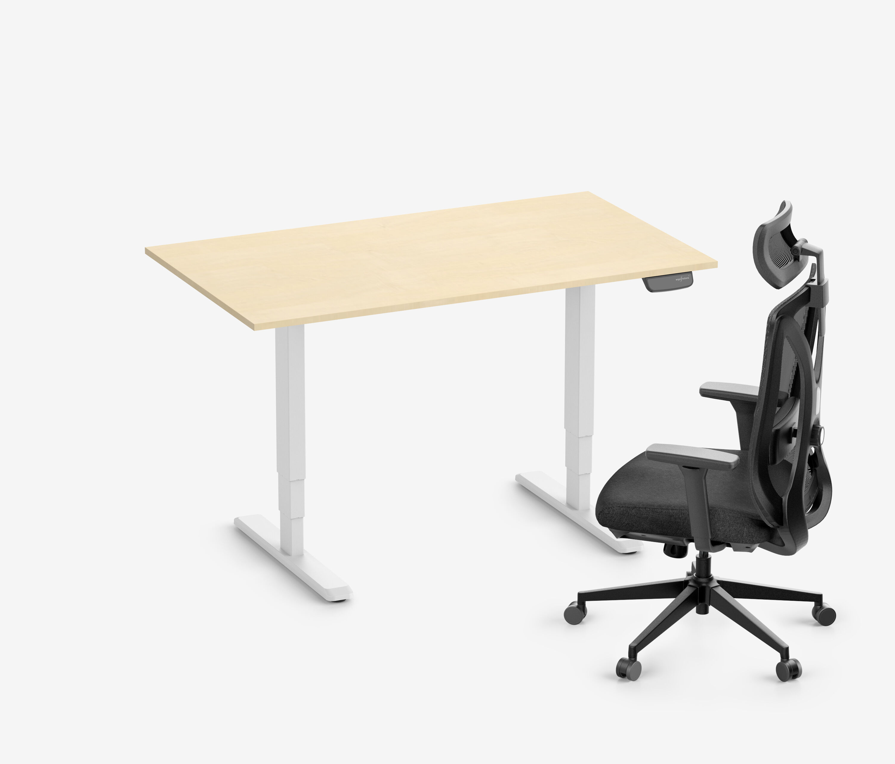 PRIMUS Schreibtisch + Stuhl VITA MESH Weiß Hoch, Sitzhöhe 52 - 64 cm 140x80 Birke 