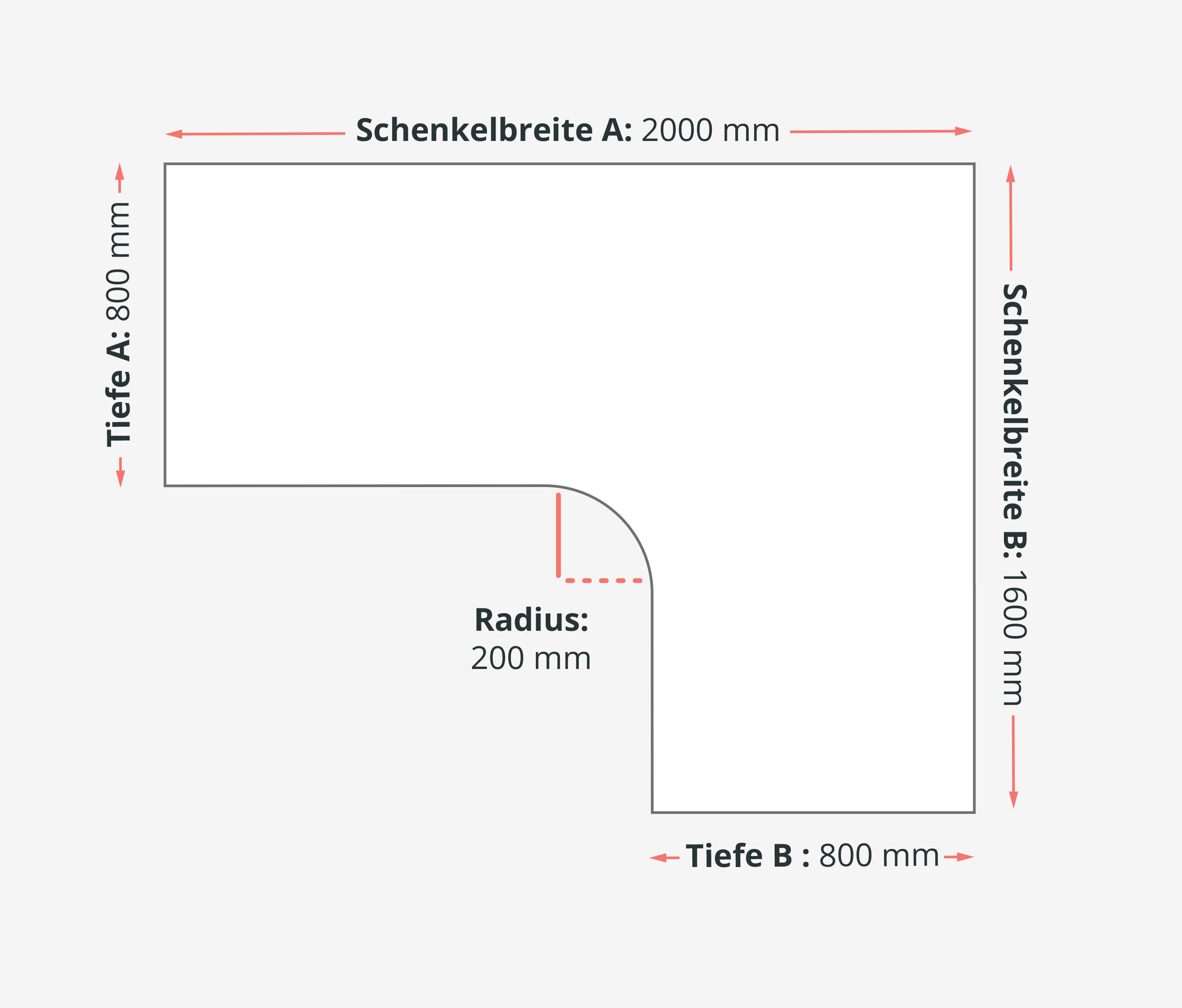 PRIMUS Eckschreibtisch, Gestell Grau, Tischplatte 2000/800 x 1600/800 x 25 mm Lichtgrau