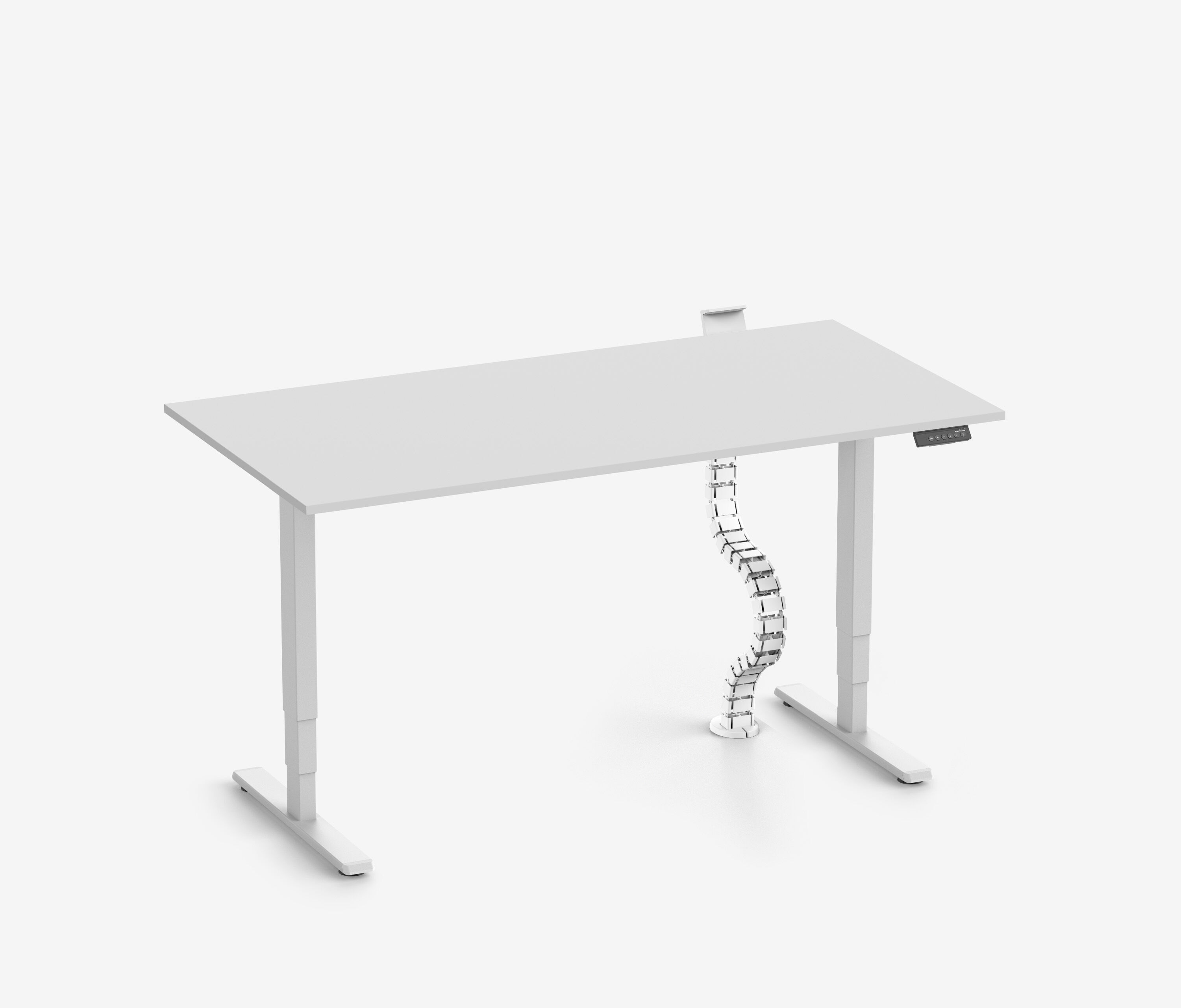 FOKUS Schreibtisch + Steckleistenhalter + Kabelschlange Weiß Lichtgrau 120x70